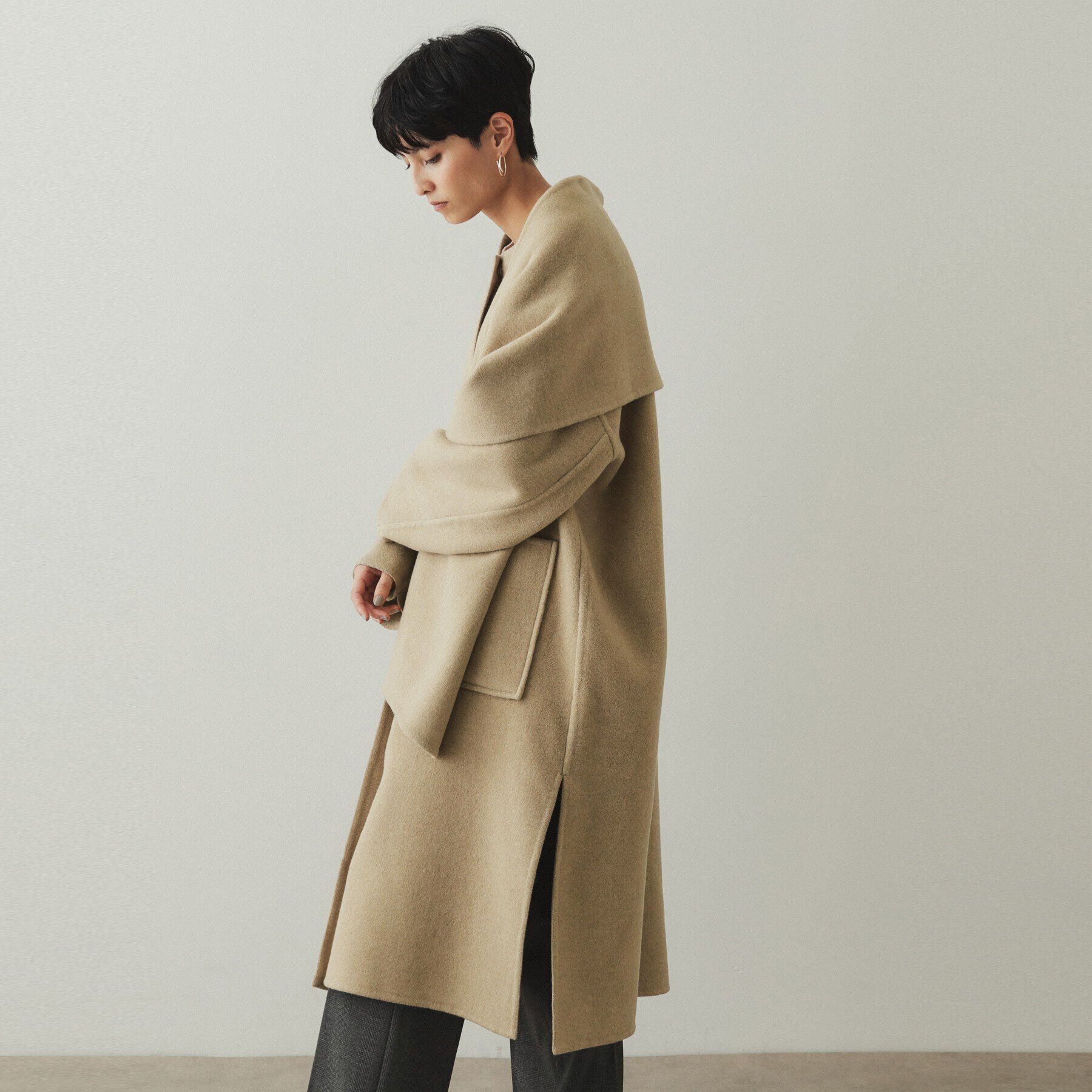 OPAQUE.CLIP「《マフラー付き》ウール混ノーカラーコート」|ノーカラーコート|