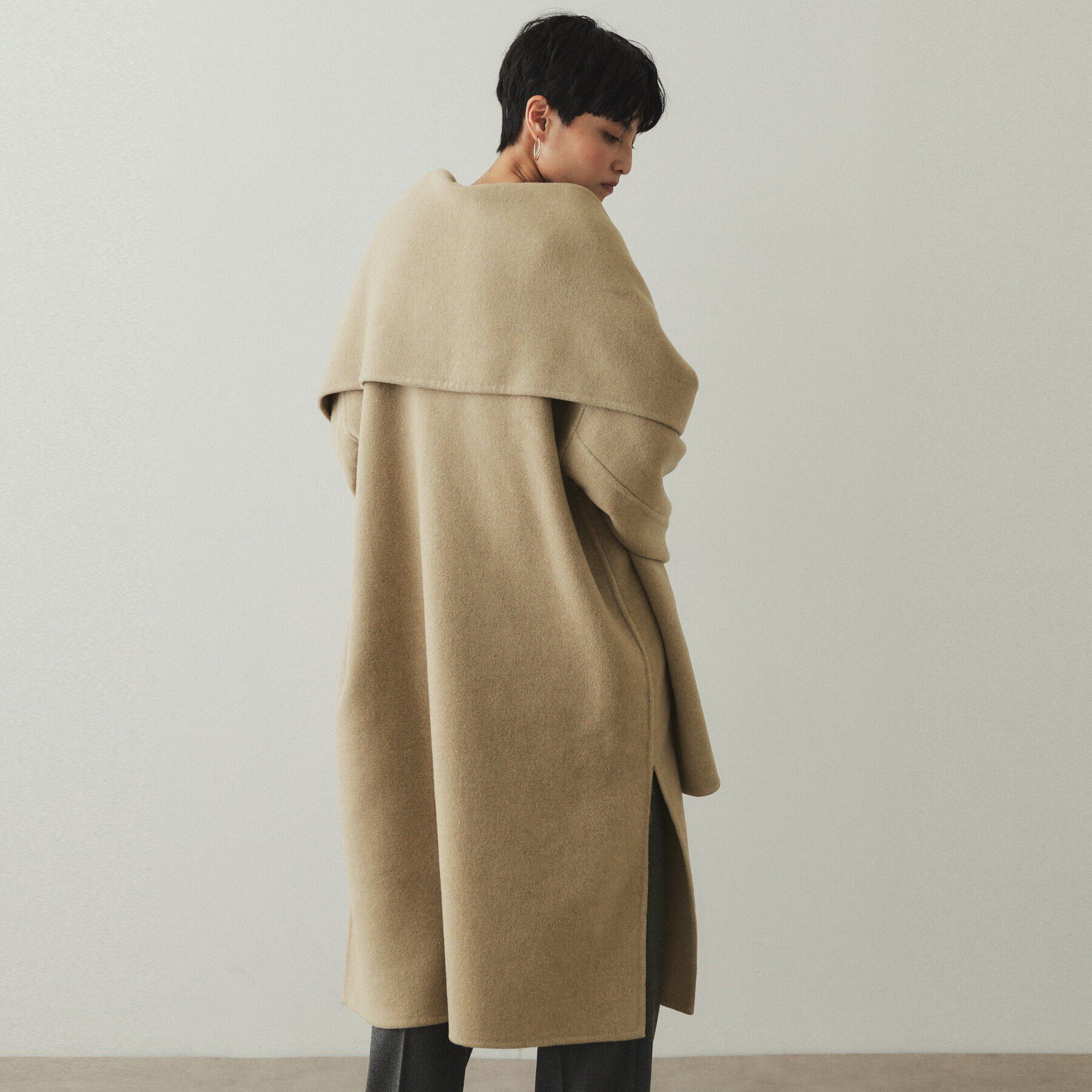 OPAQUE.CLIP「《マフラー付き》ウール混ノーカラーコート」|ノーカラーコート|