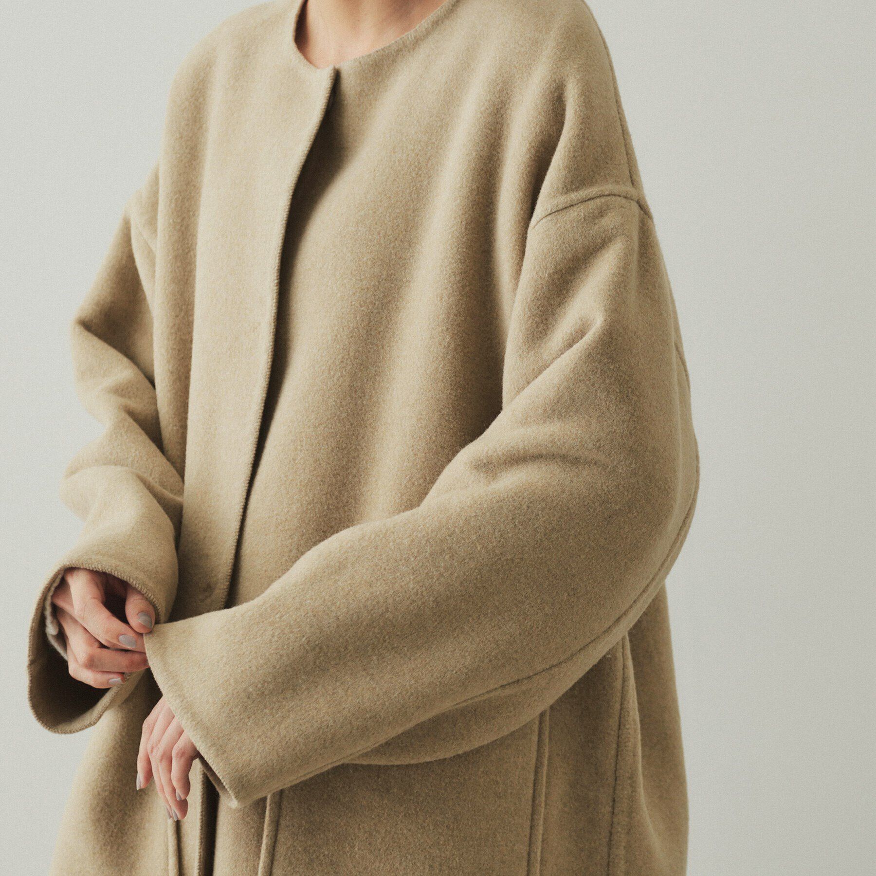 OPAQUE.CLIP「《マフラー付き》ウール混ノーカラーコート」|ノーカラーコート|