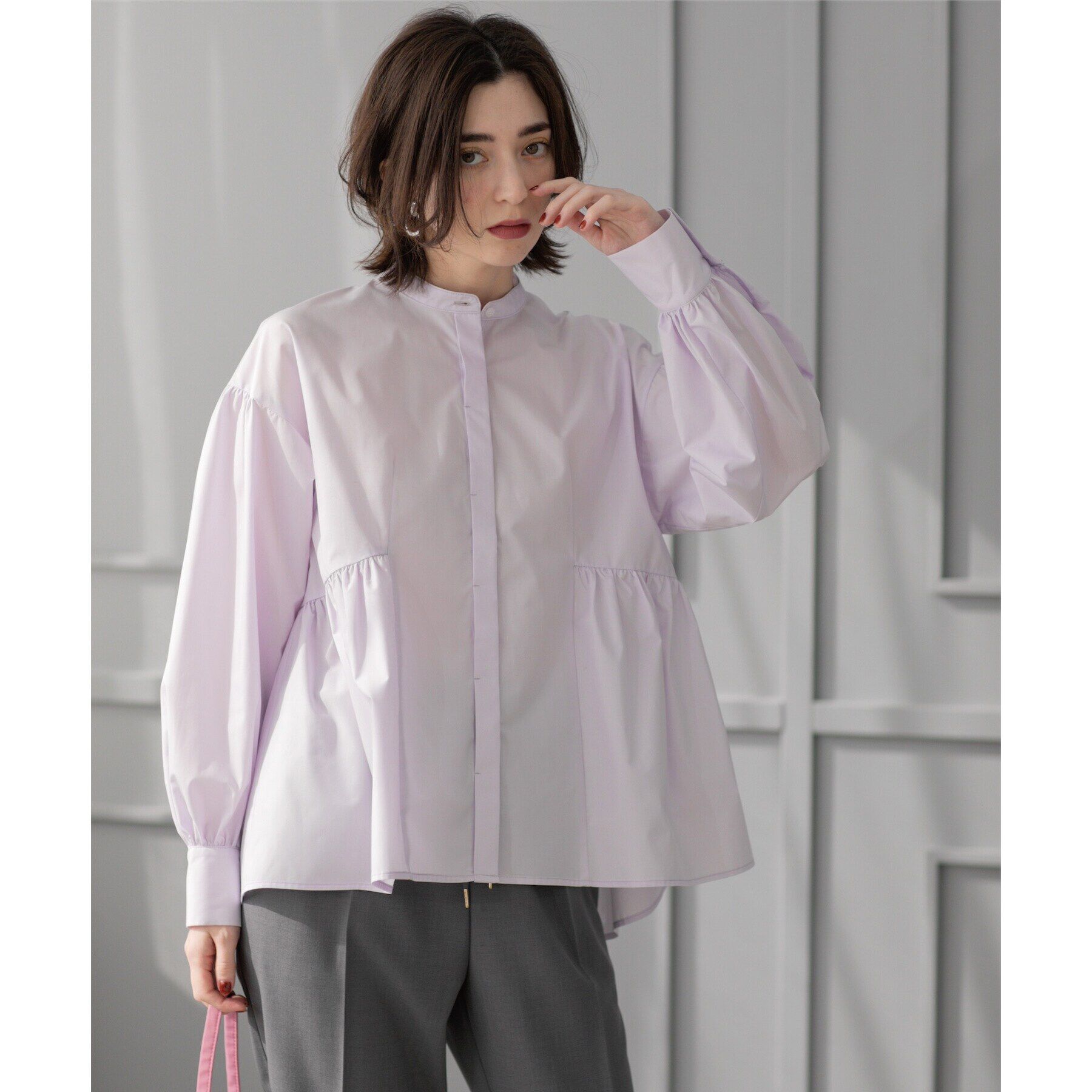 OPAQUE.CLIP「バンドカラーペプラムシャツ【洗濯機洗い可】」|シャツ・ブラウス|