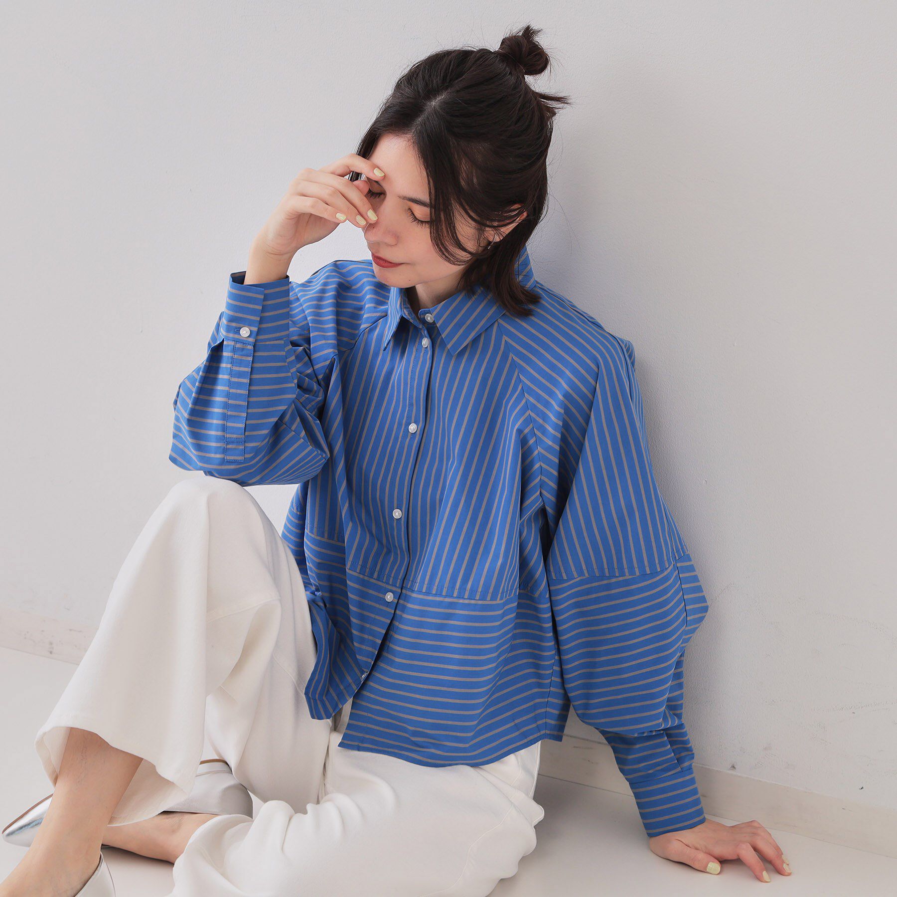 OPAQUE.CLIP「《andGIRL掲載》ストライプフォルムシャツ【洗濯機洗い可】」|シャツ・ブラウス|ブルー(392)