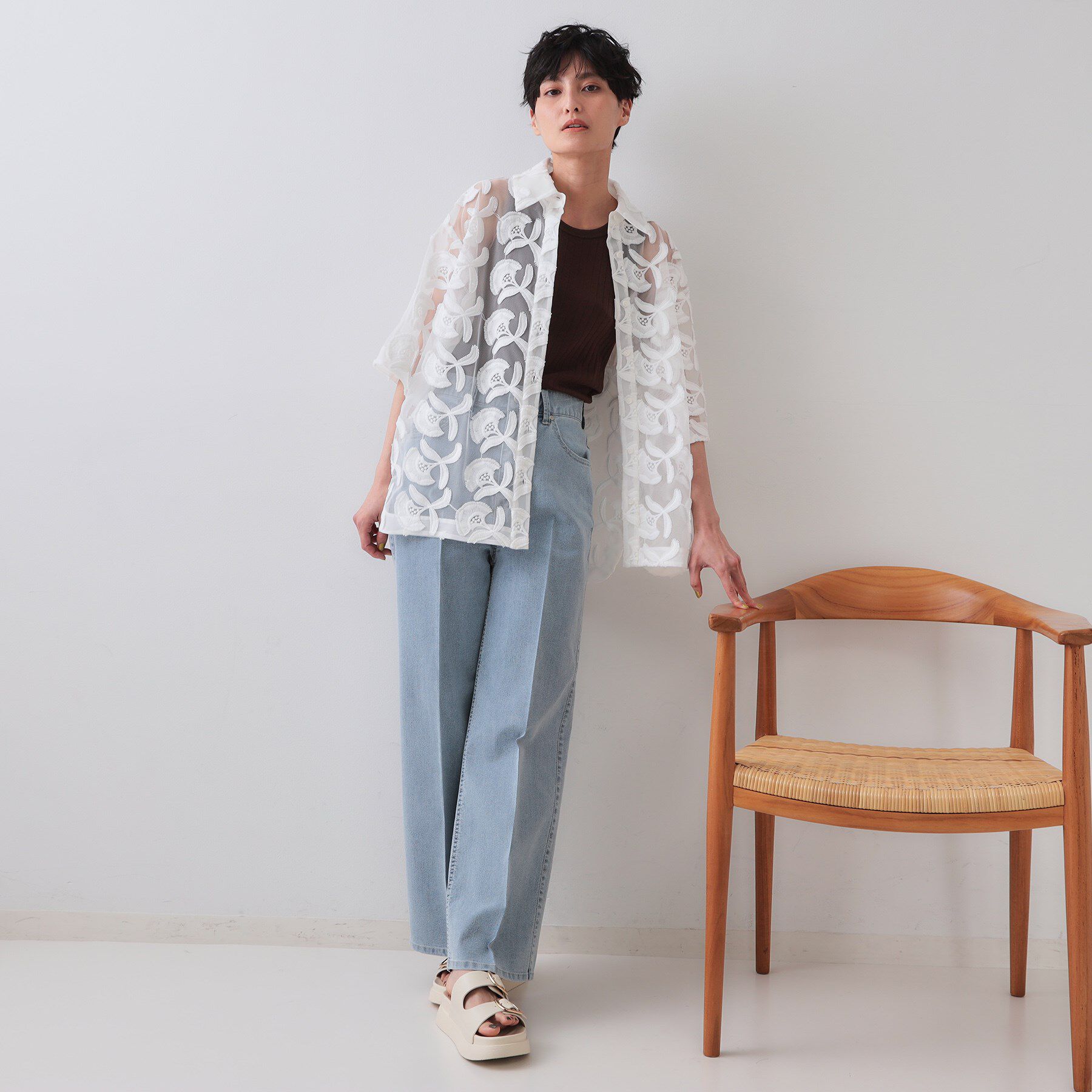 OPAQUE.CLIP「ストレッチライトオンスワイドデニム【洗濯機洗い可】」|デニム|