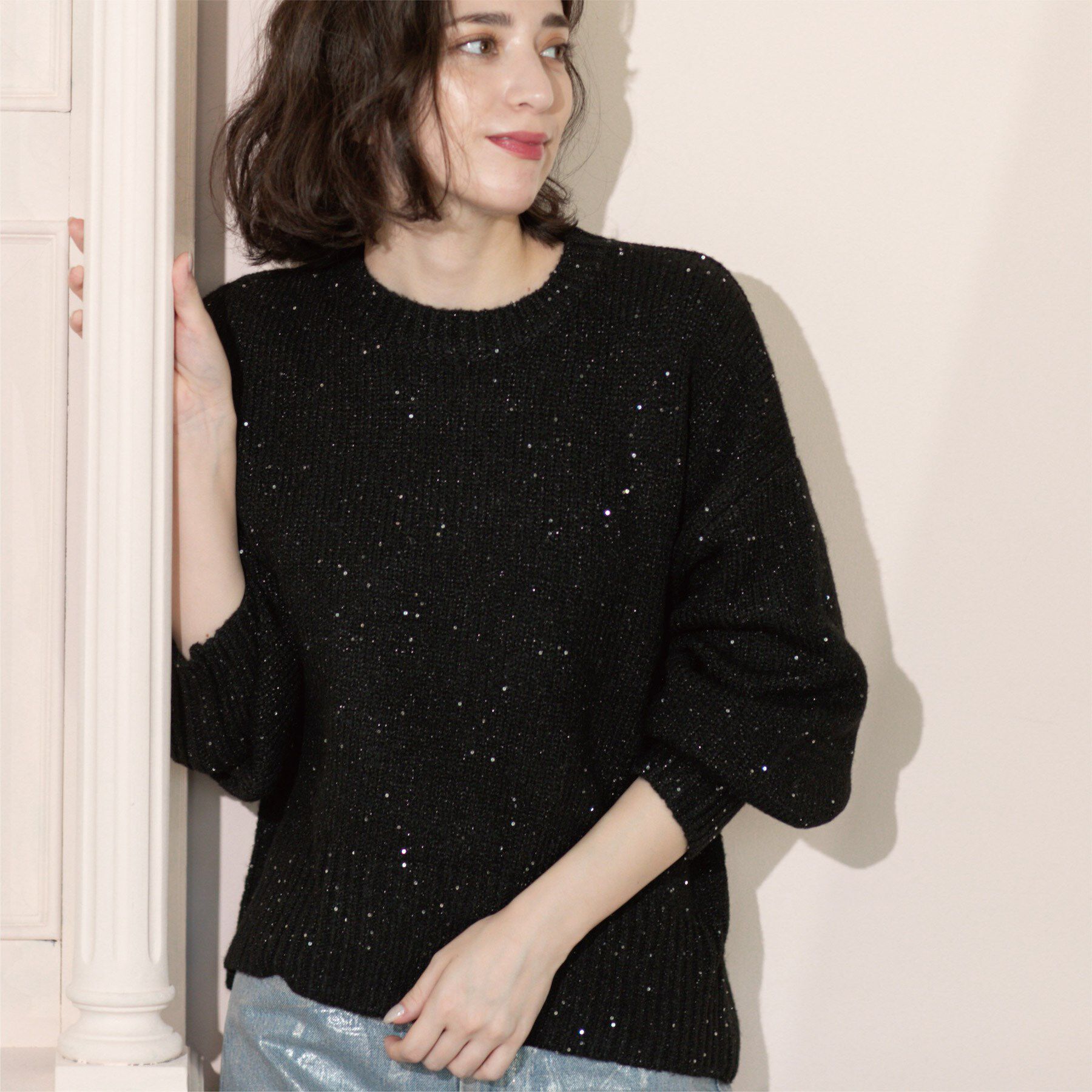 OPAQUE.CLIP「スパンコールラメニット【洗える】」|ニット・セーター|