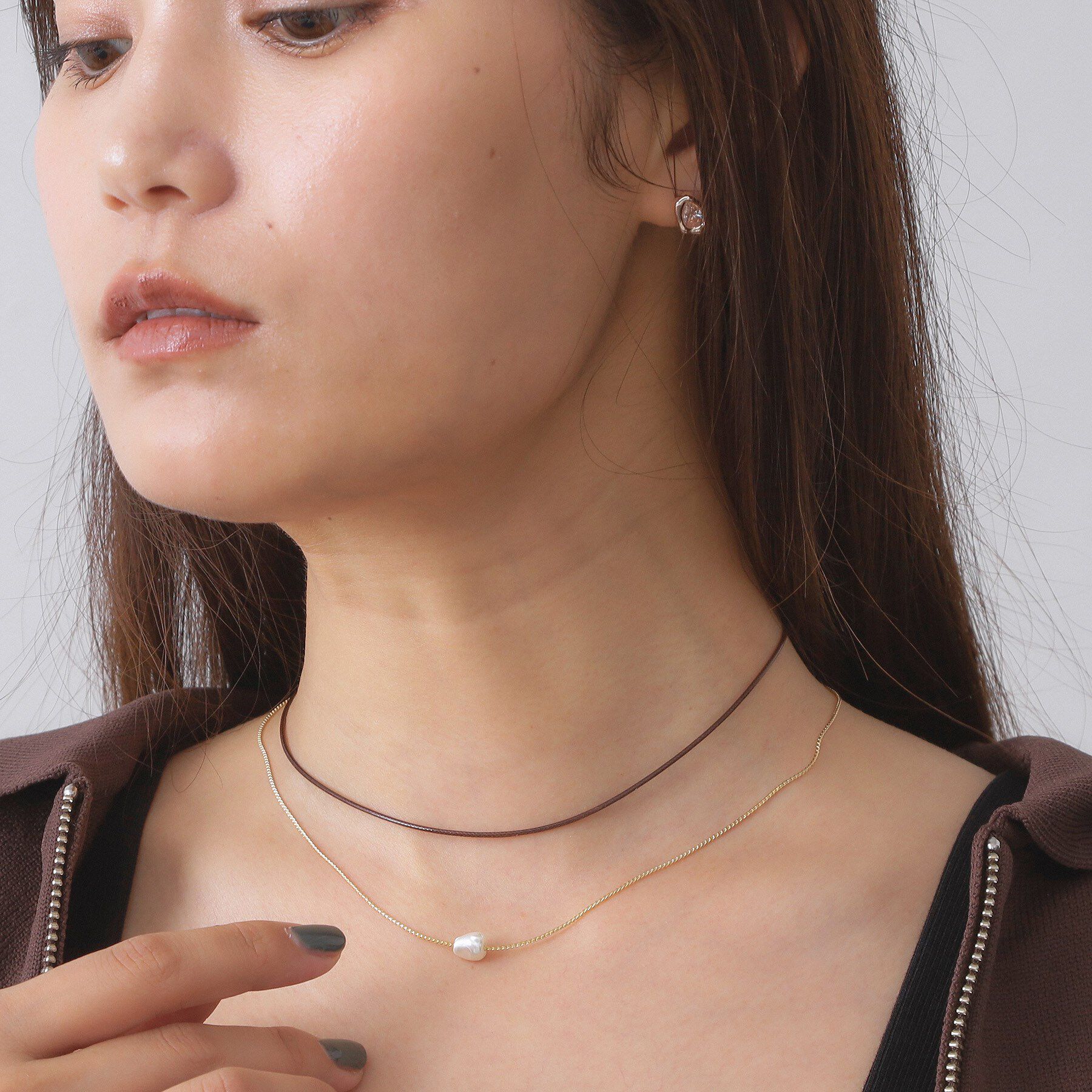 OPAQUE.CLIP「コード&times;チェーン&times;フェイクパールネックレス」|ネックレス|