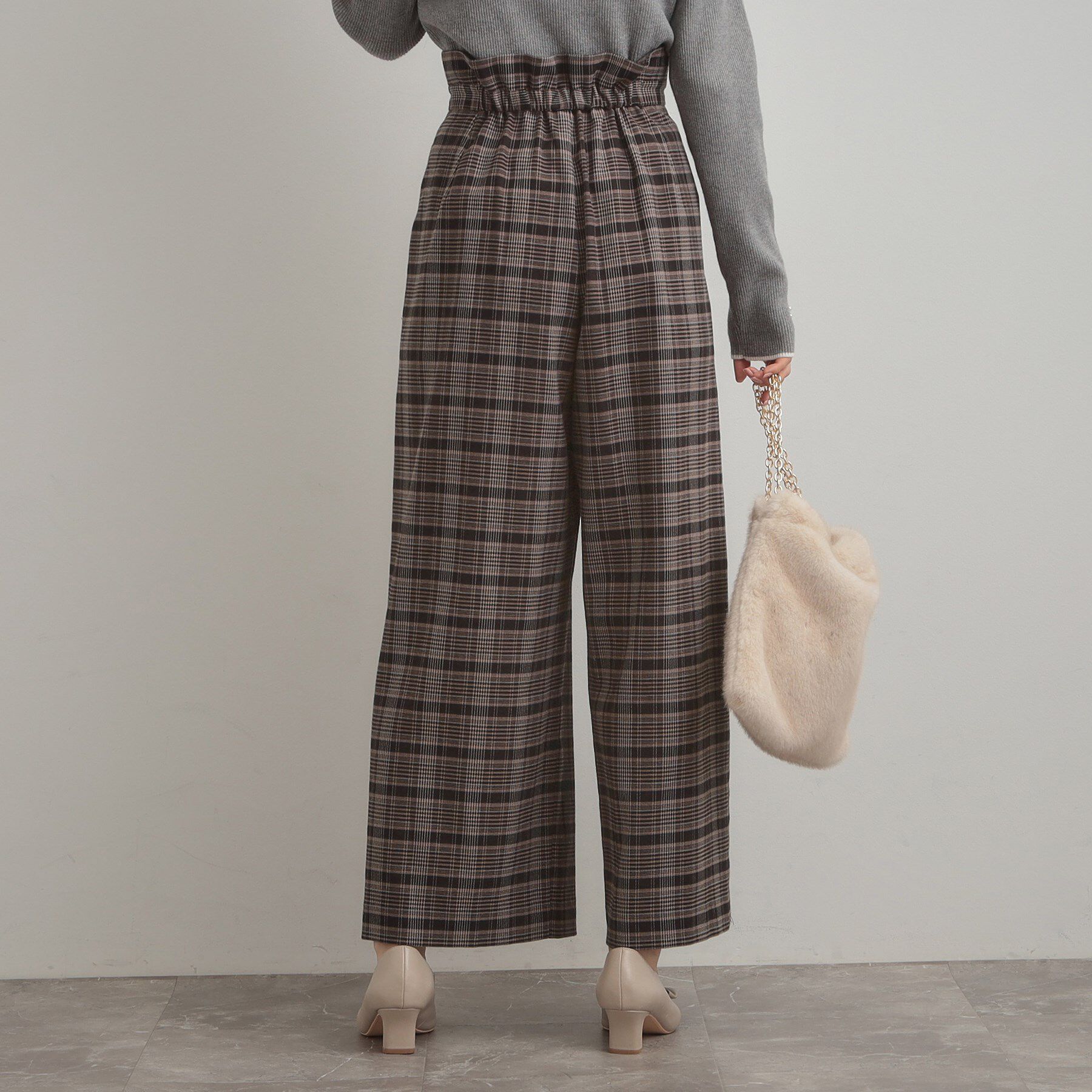 Couture broach「【大人可愛い】起毛先染めチェック柄 スカラウエスト ワイドパンツ」|その他|