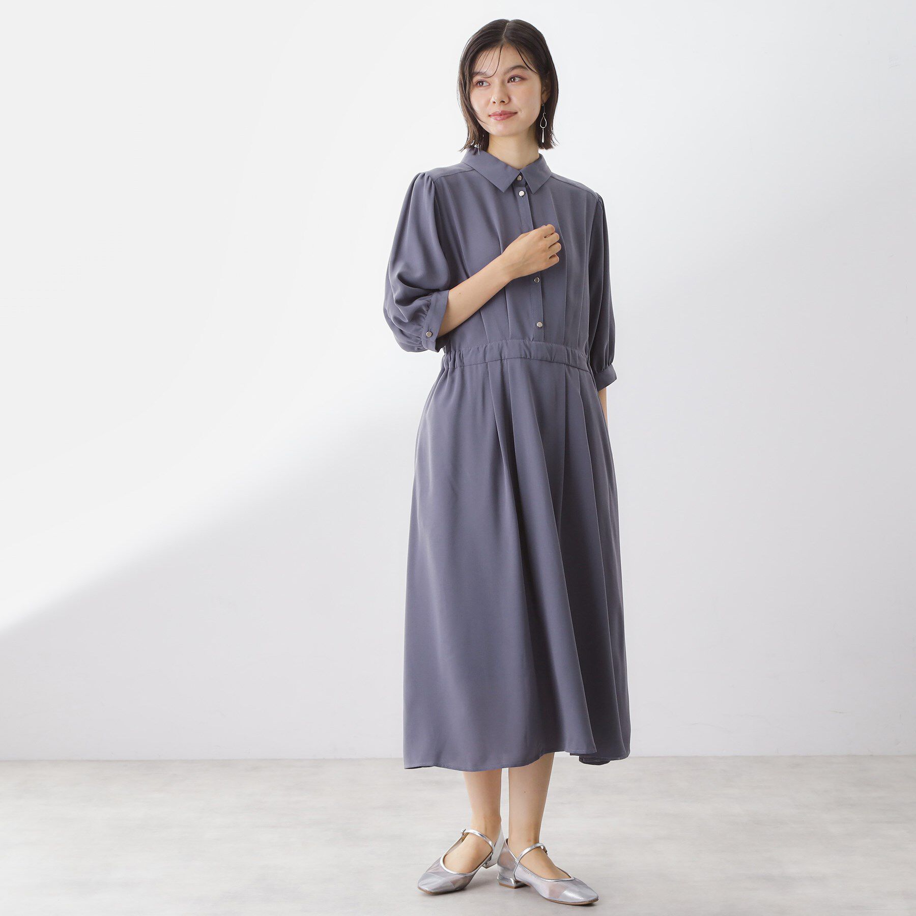 THE SHOP TK「5分袖シャツワンピース【防シワ/吸水速乾/UVケア/洗濯機OK】」|ワンピース|