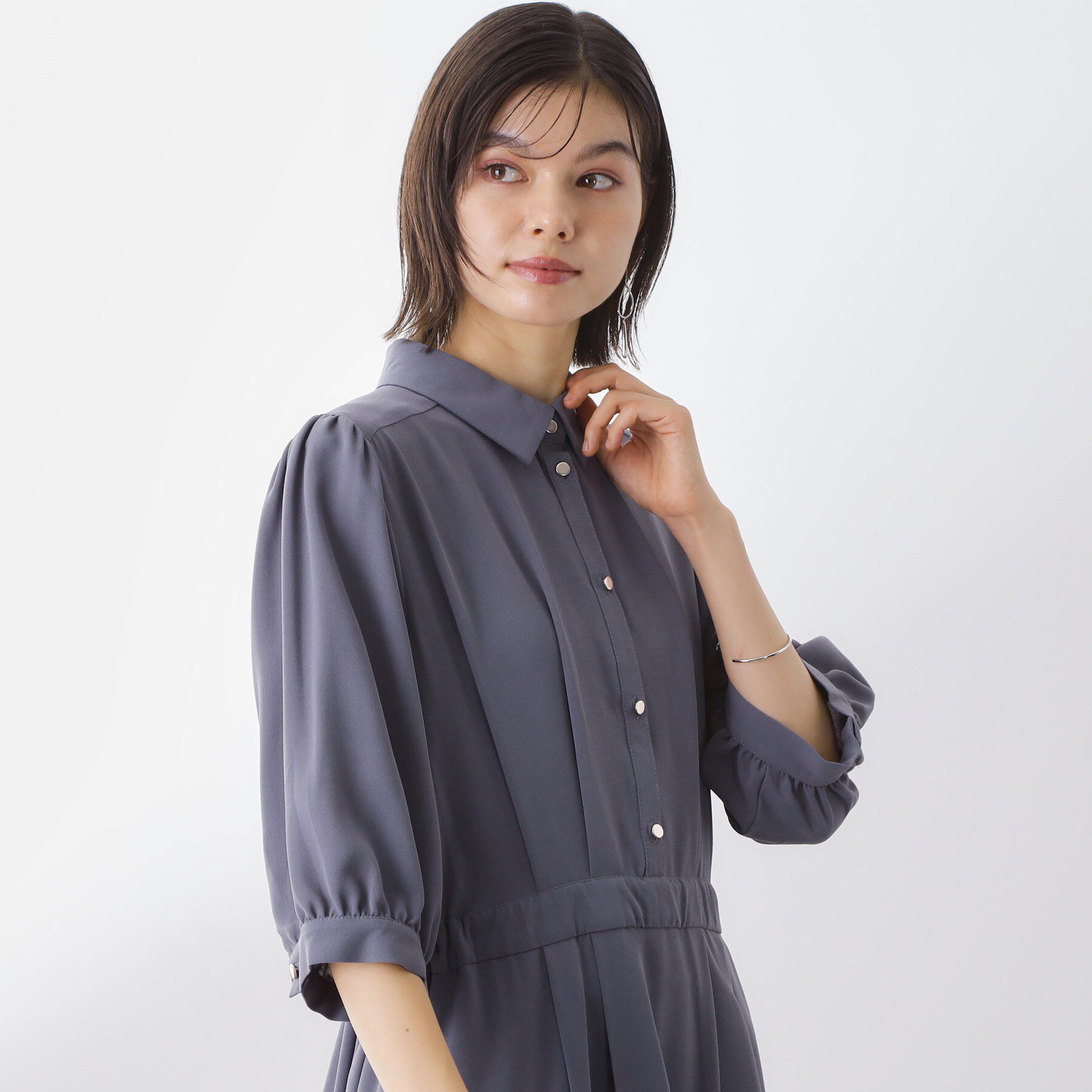 THE SHOP TK「5分袖シャツワンピース【防シワ/吸水速乾/UVケア/洗濯機OK】」|ワンピース|