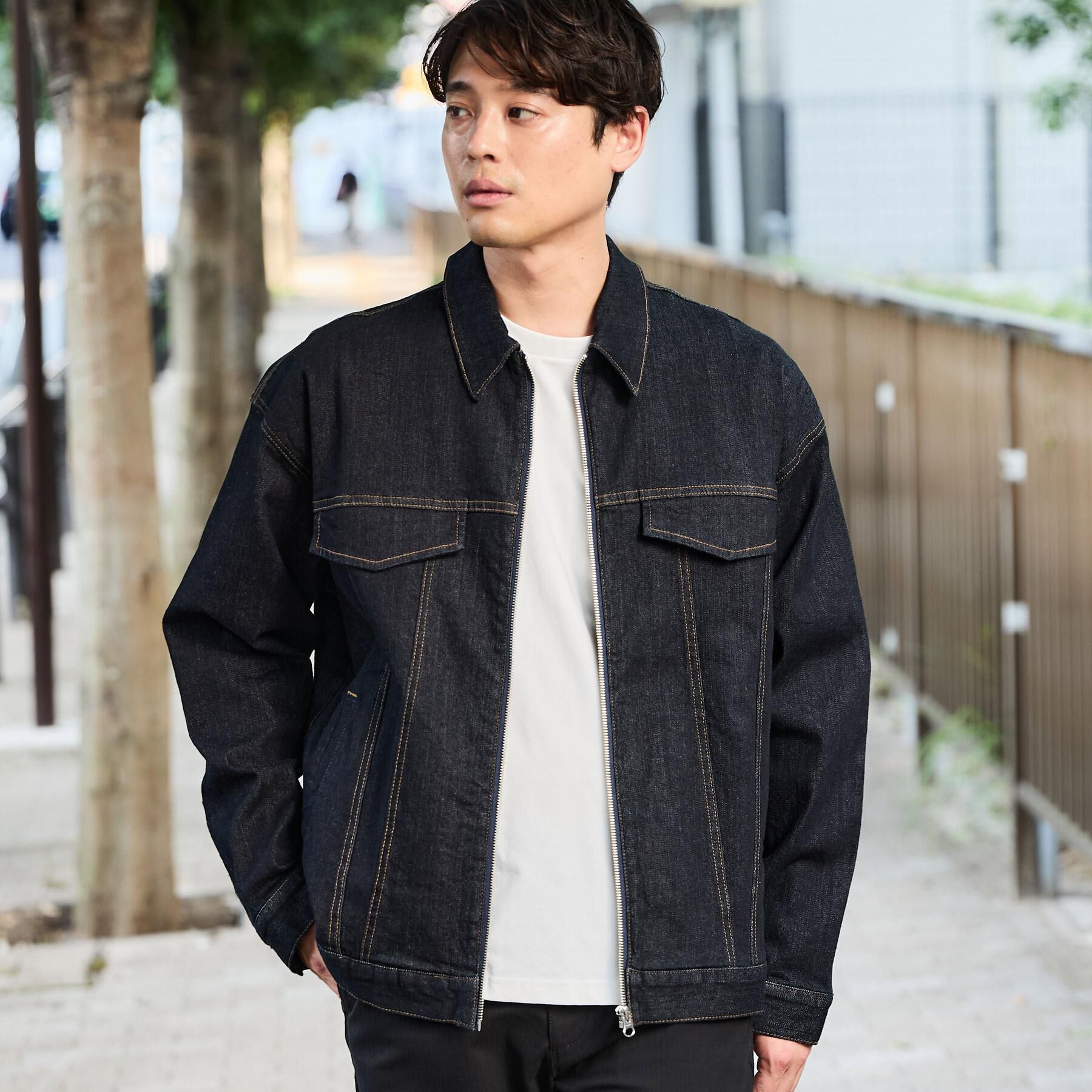THE SHOP TK「オーガニックコットンデニムブルゾン 【セットアップ可】」|デニムジャケット|ネイビー(094)