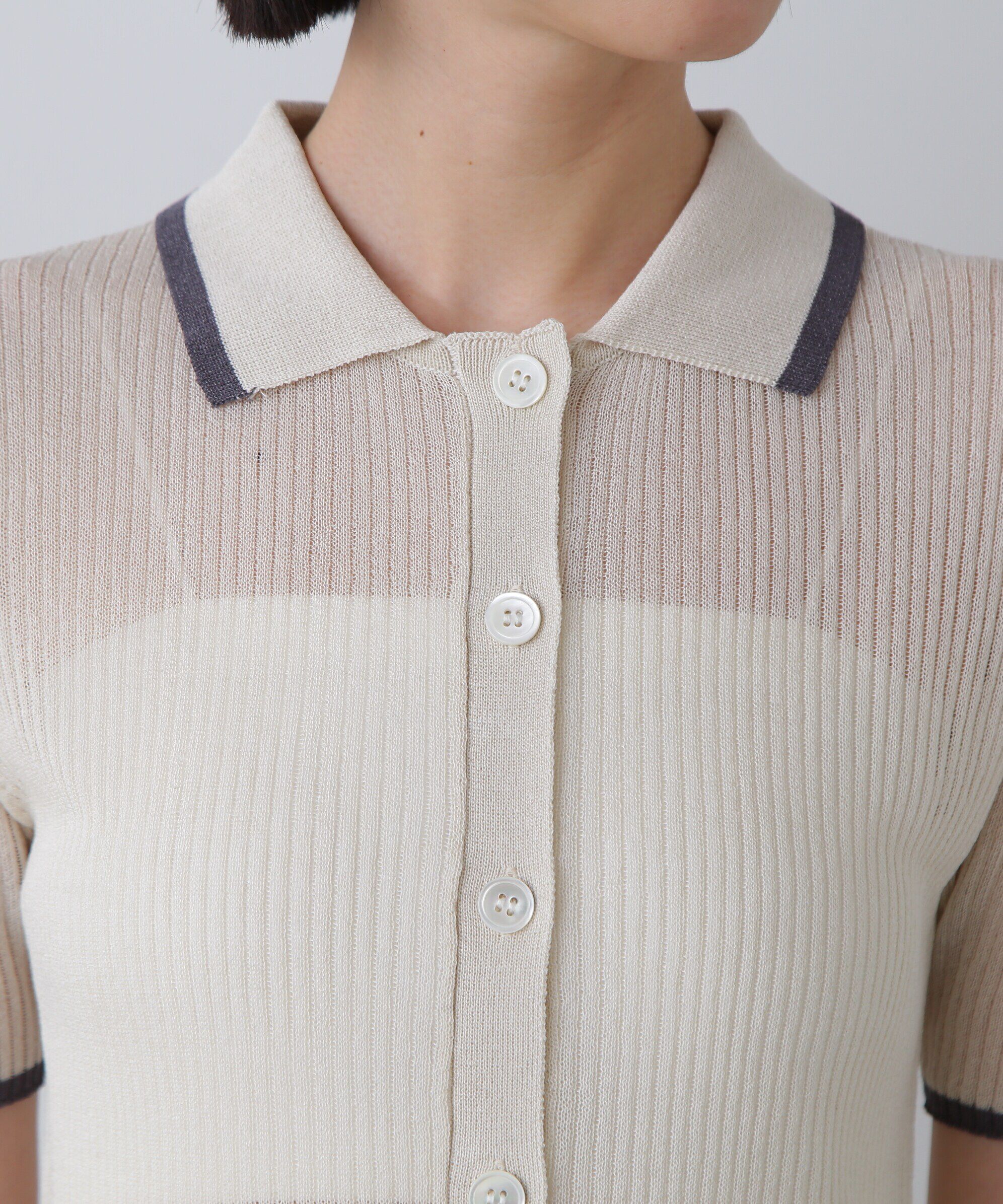  「シアーシャイン襟付きリブニット」|ニット・セーター|