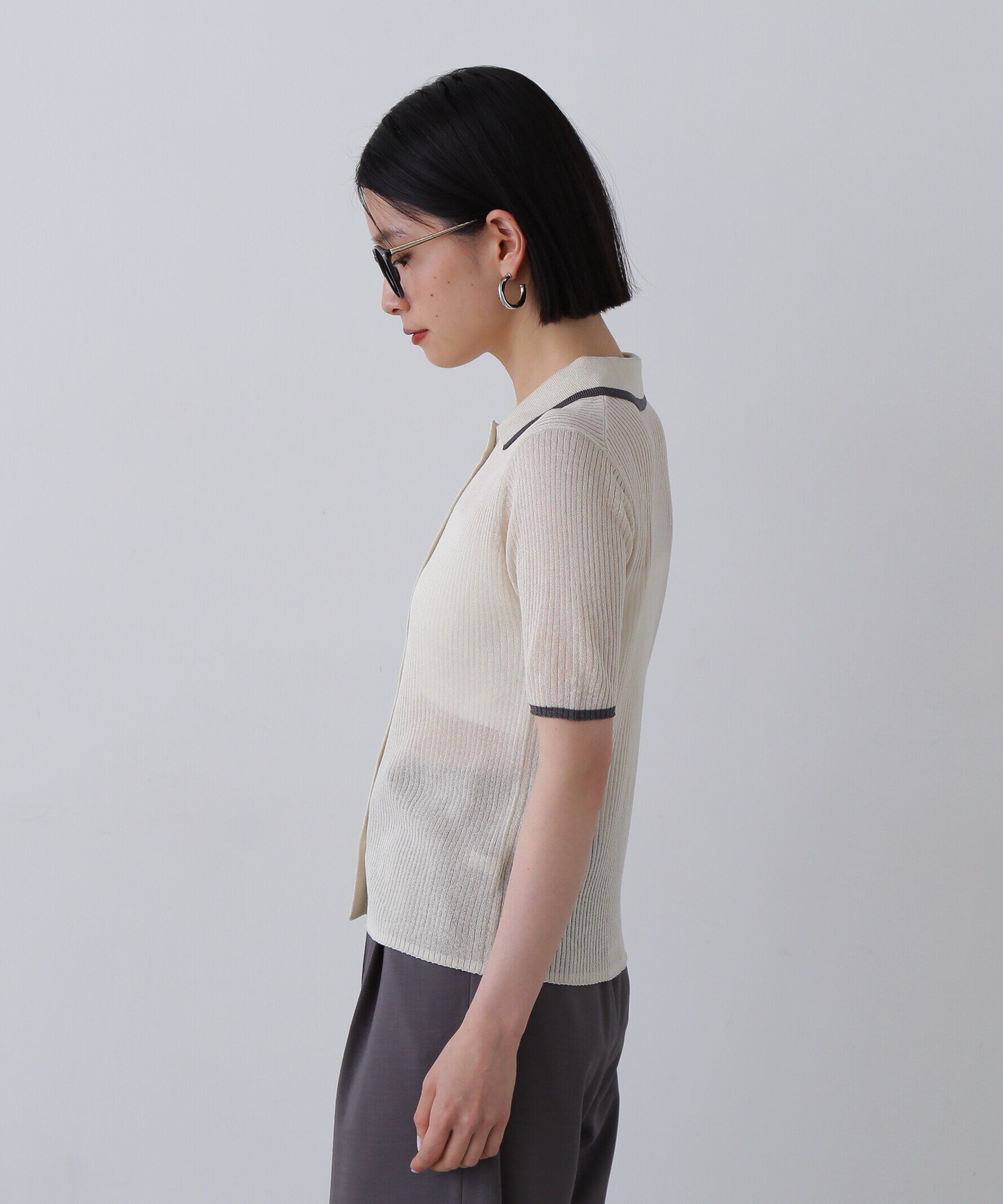  「シアーシャイン襟付きリブニット」|ニット・セーター|