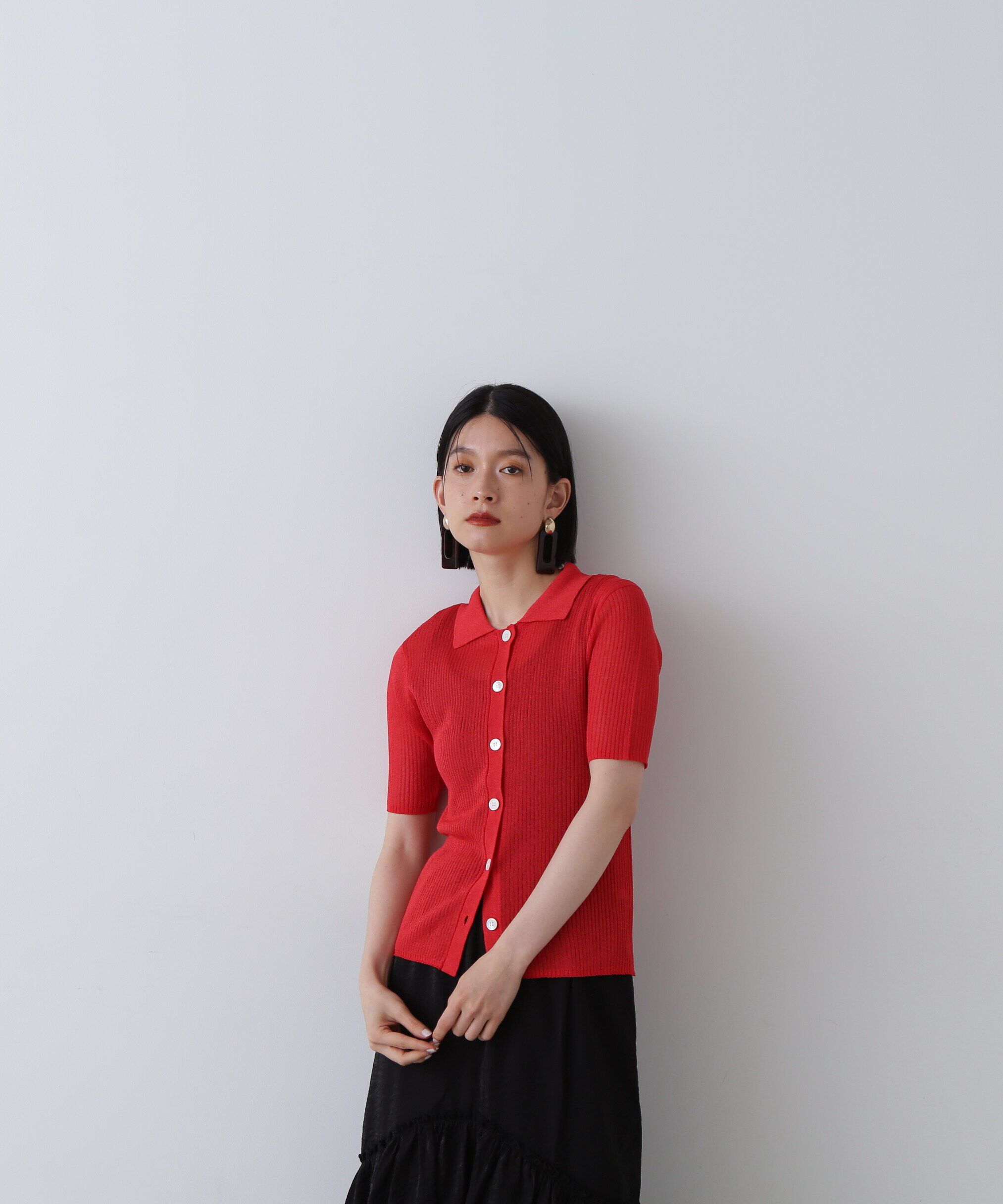  「シアーシャイン襟付きリブニット」|ニット・セーター|