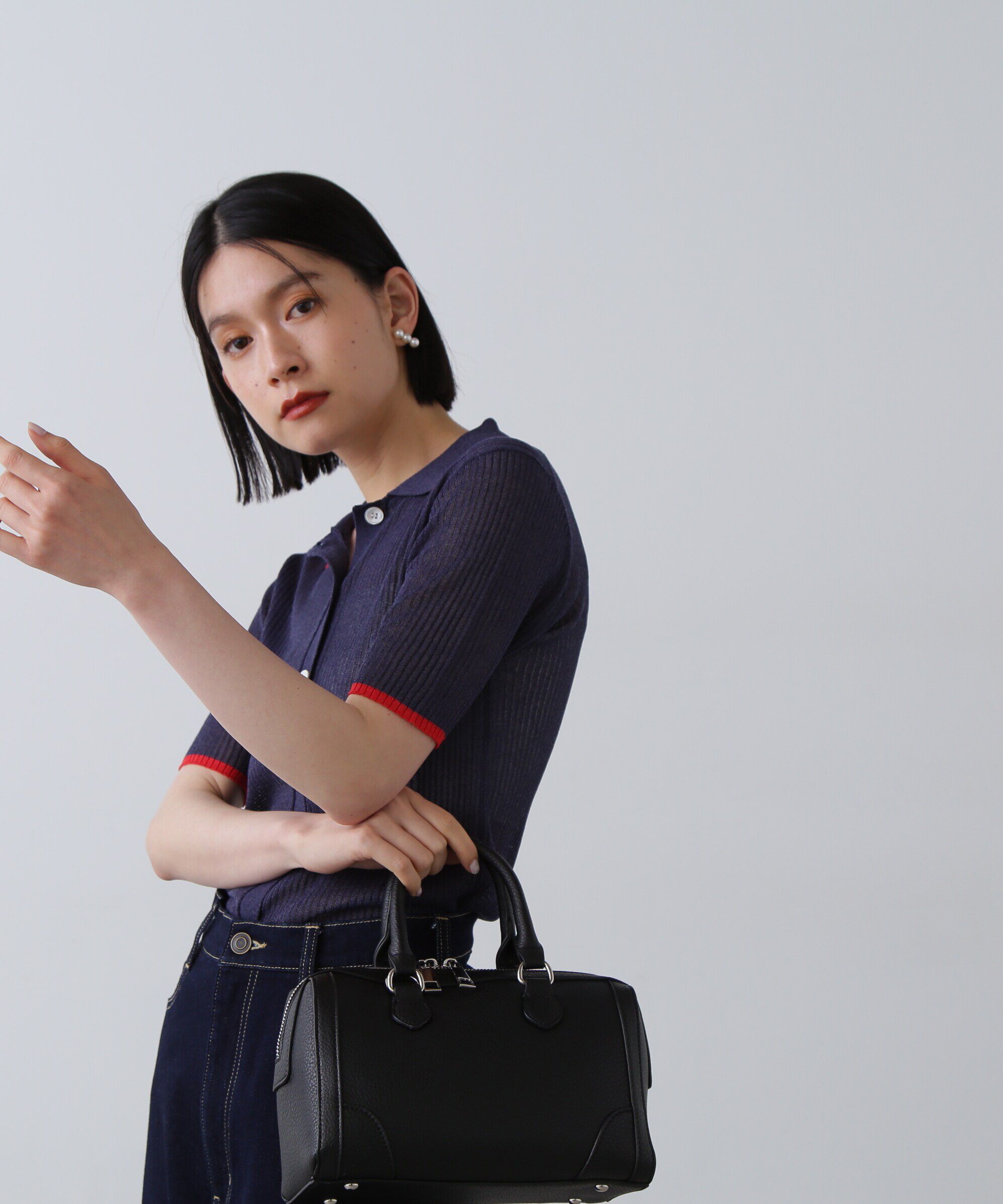  「シアーシャイン襟付きリブニット」|ニット・セーター|