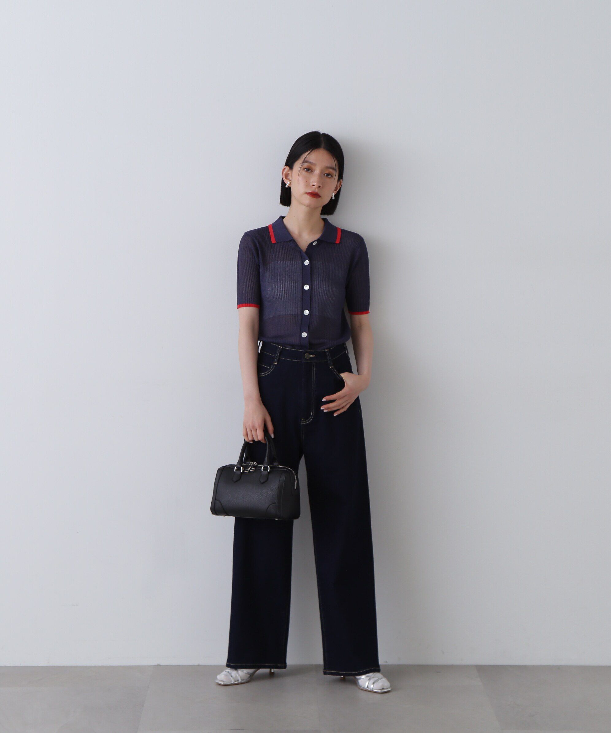  「シアーシャイン襟付きリブニット」|ニット・セーター|