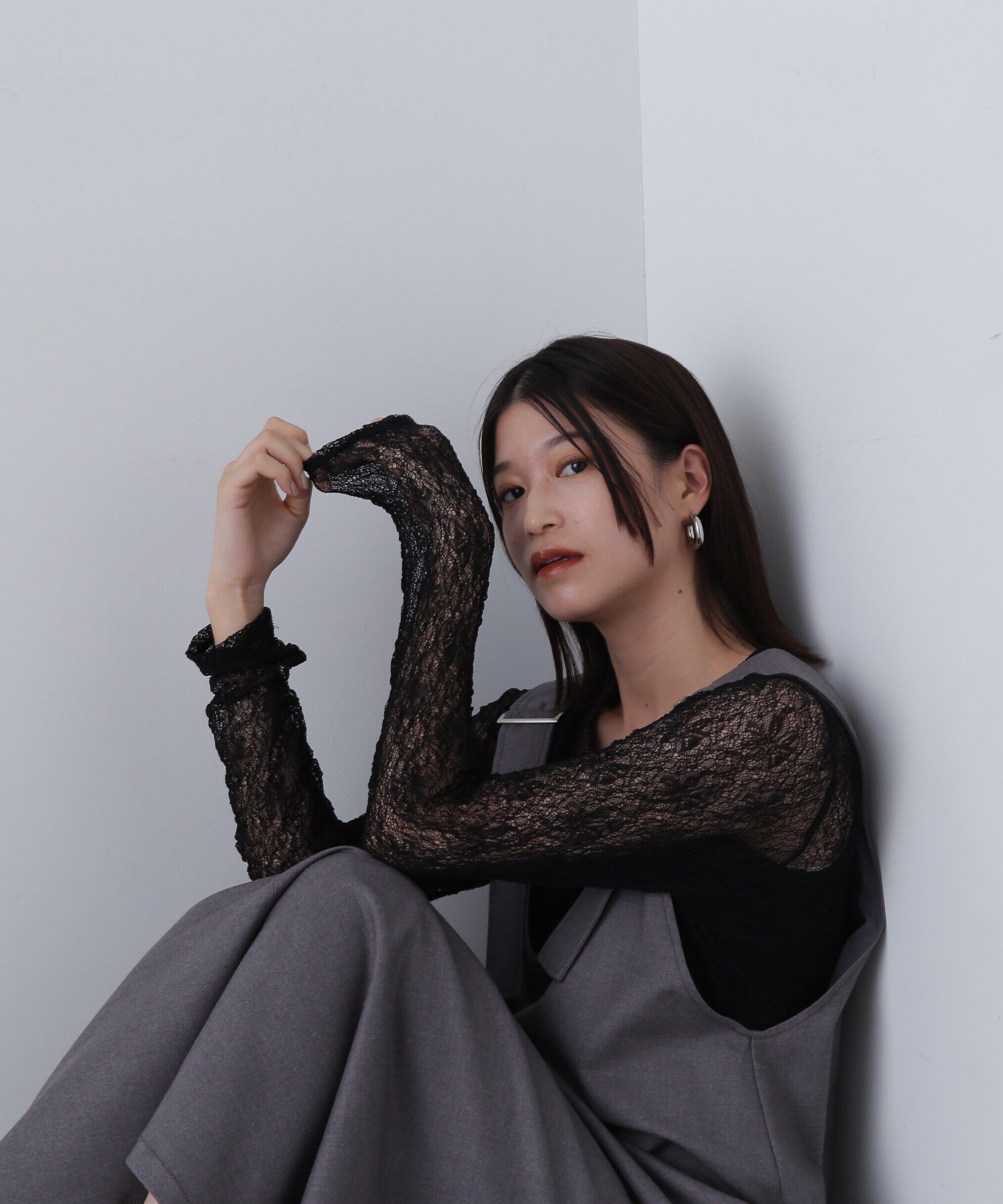  「シアーフラワーカットソー」|Tシャツ・カットソー|ブラック