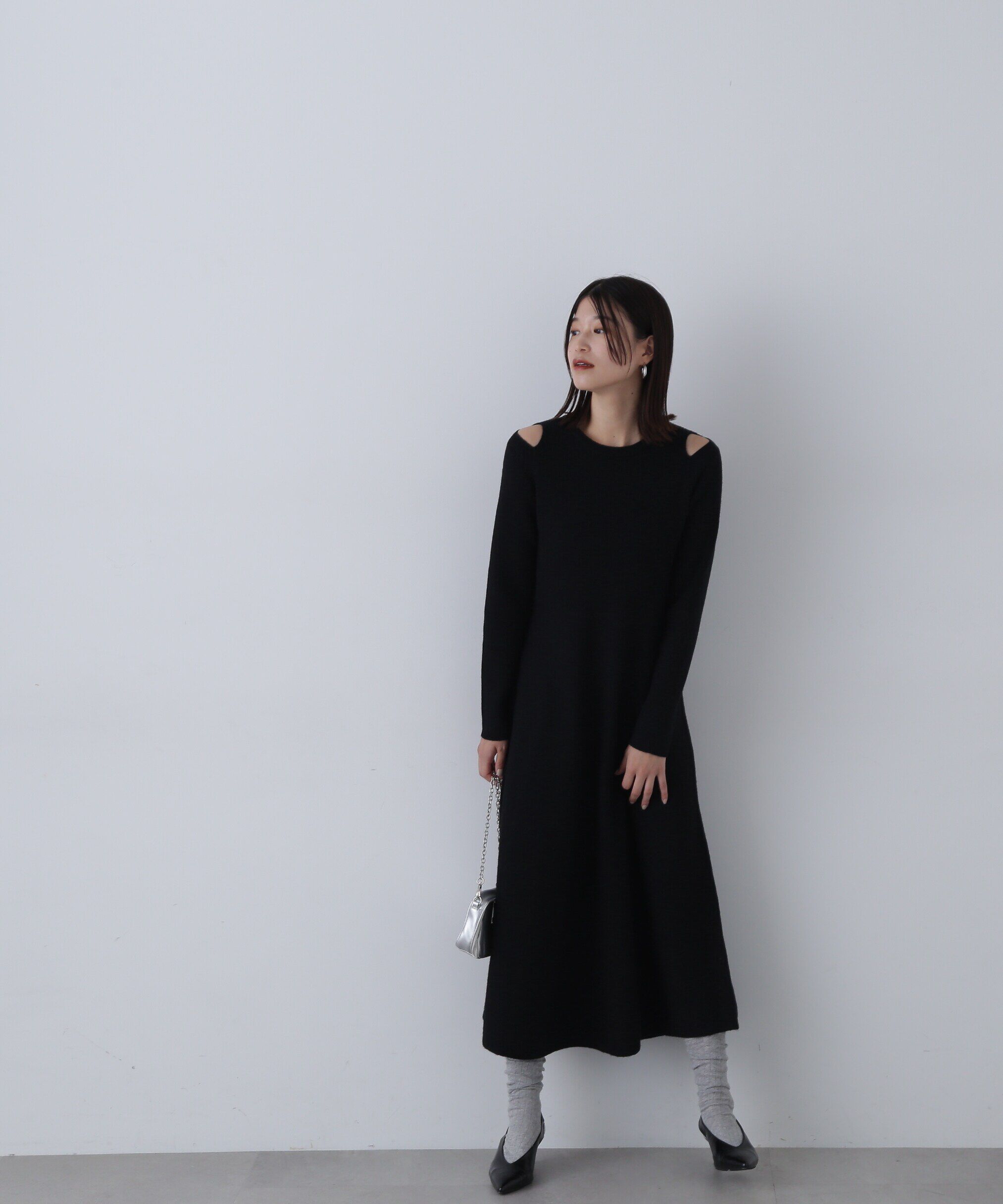  「オープンショルダーニットワンピース」|ワンピース|