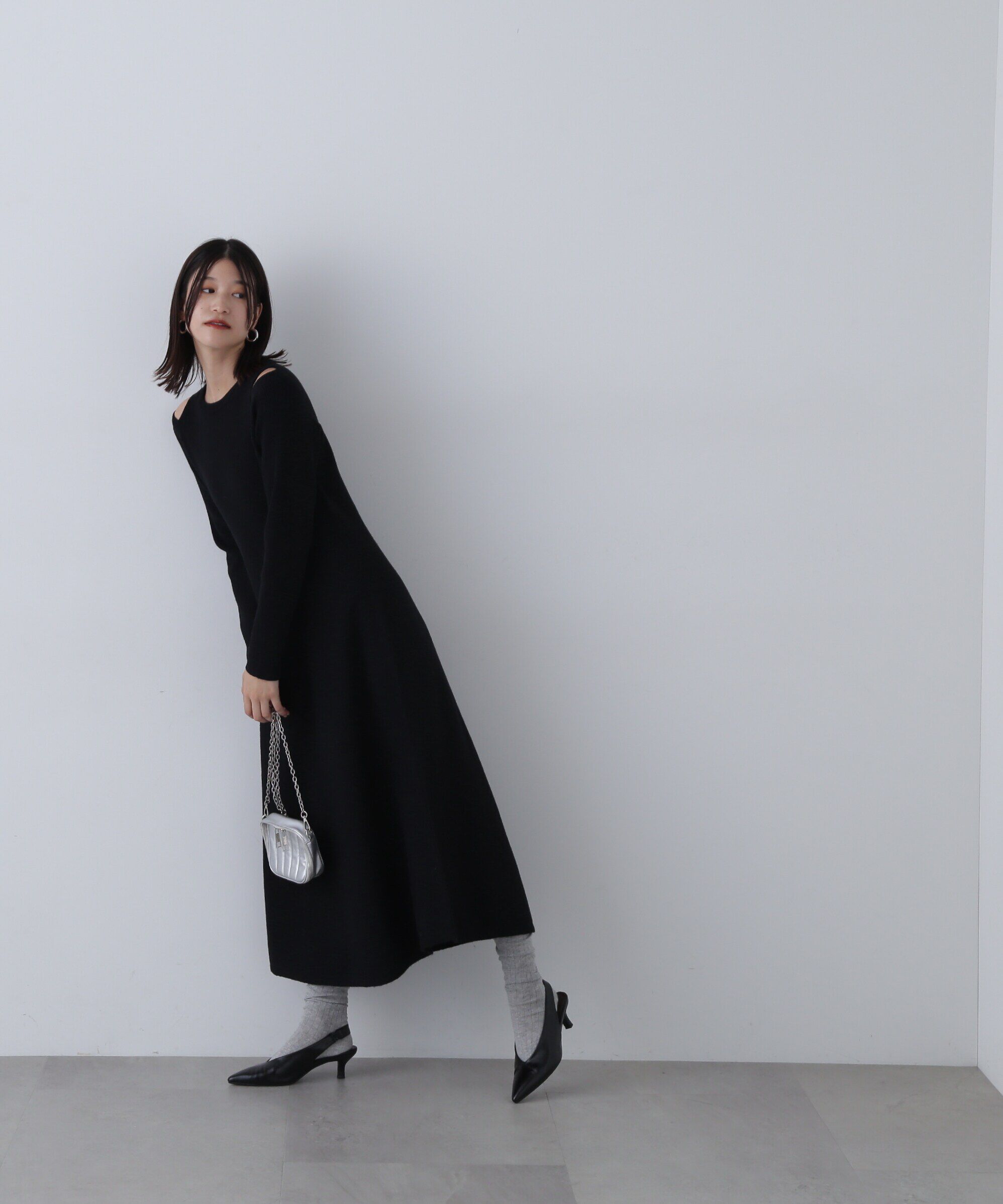  「オープンショルダーニットワンピース」|ワンピース|