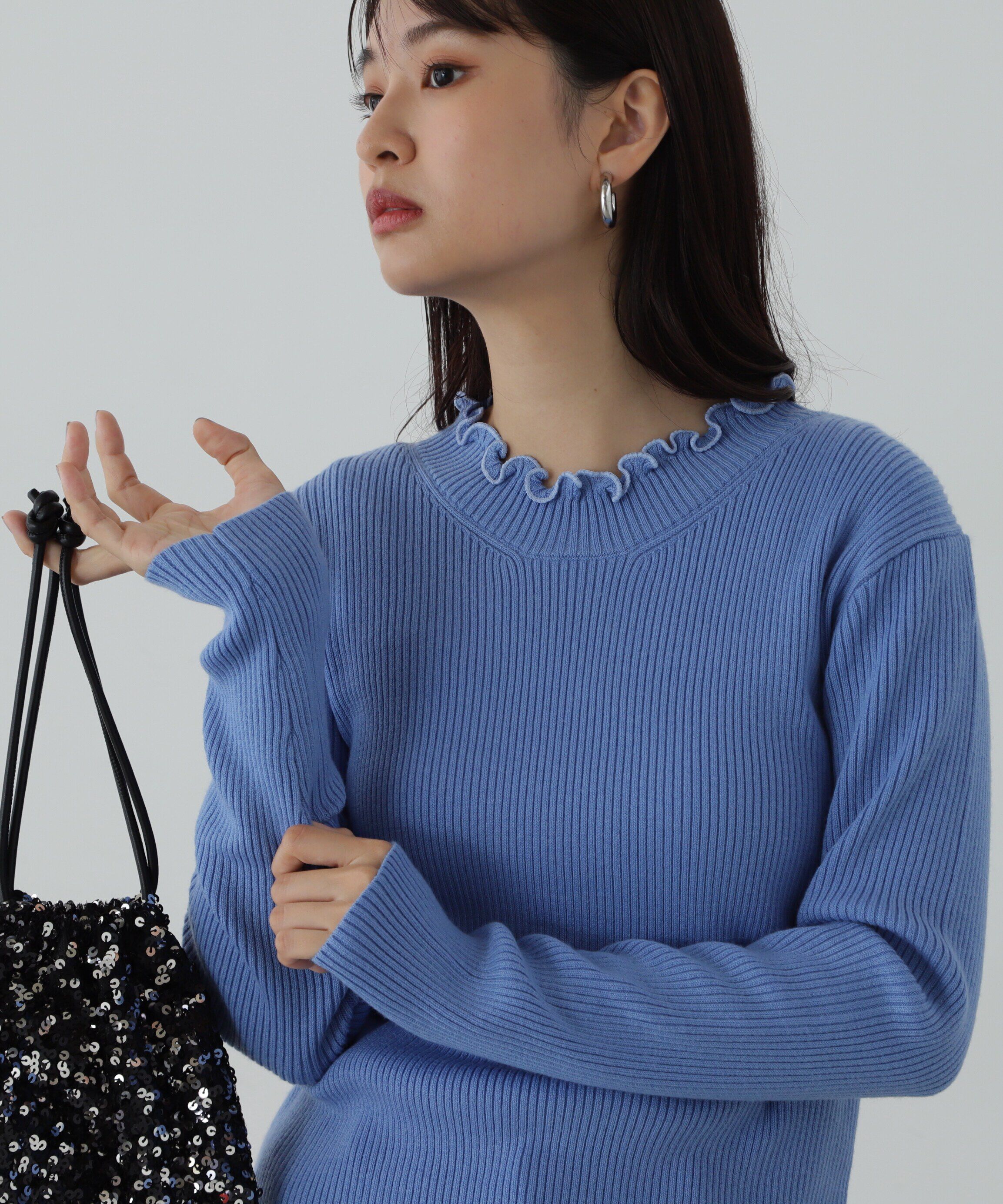 「メローネックリブニット」|ニット・セーター|ブルー