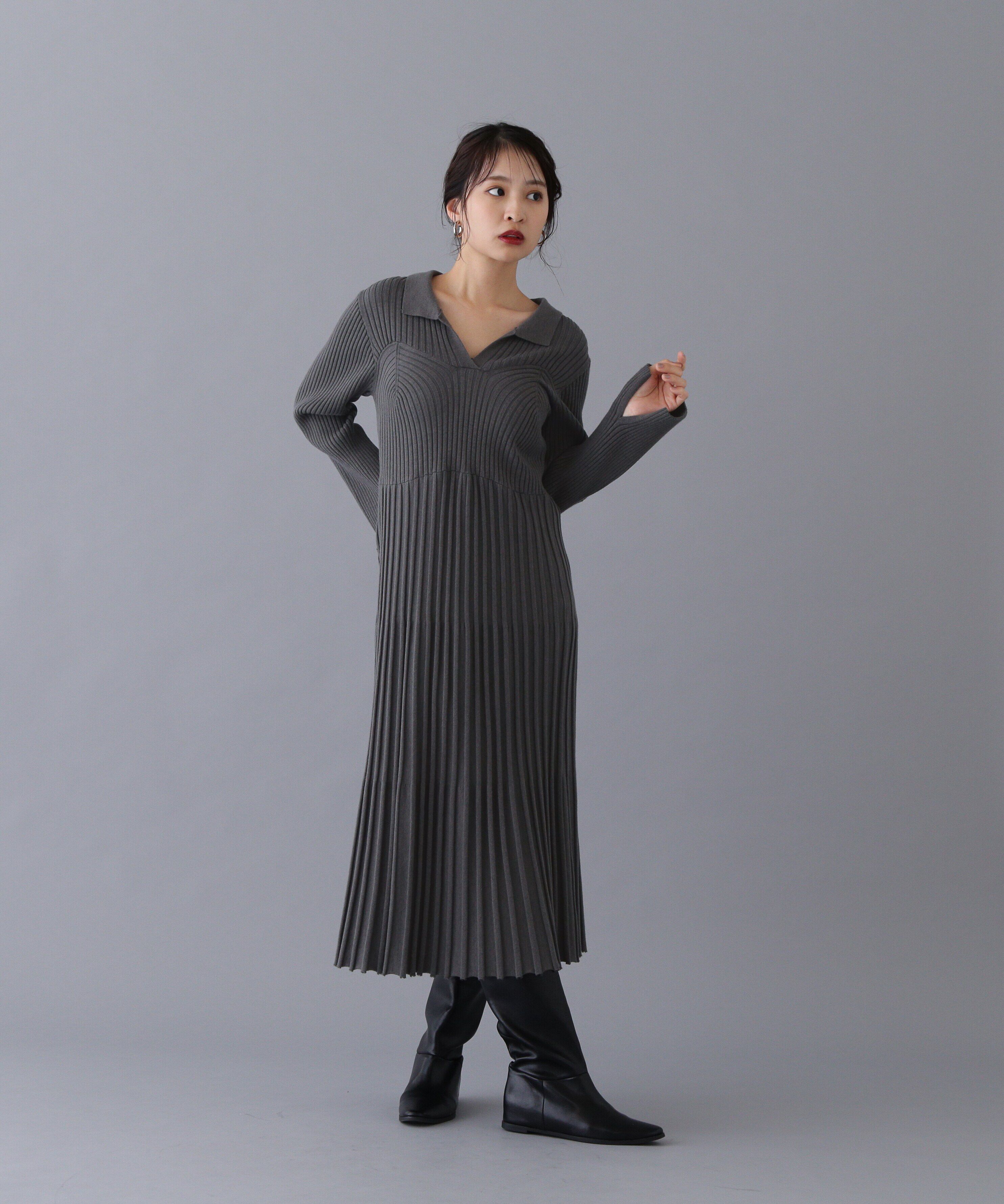  「スキッパーポロニットワンピース」|ワンピース|