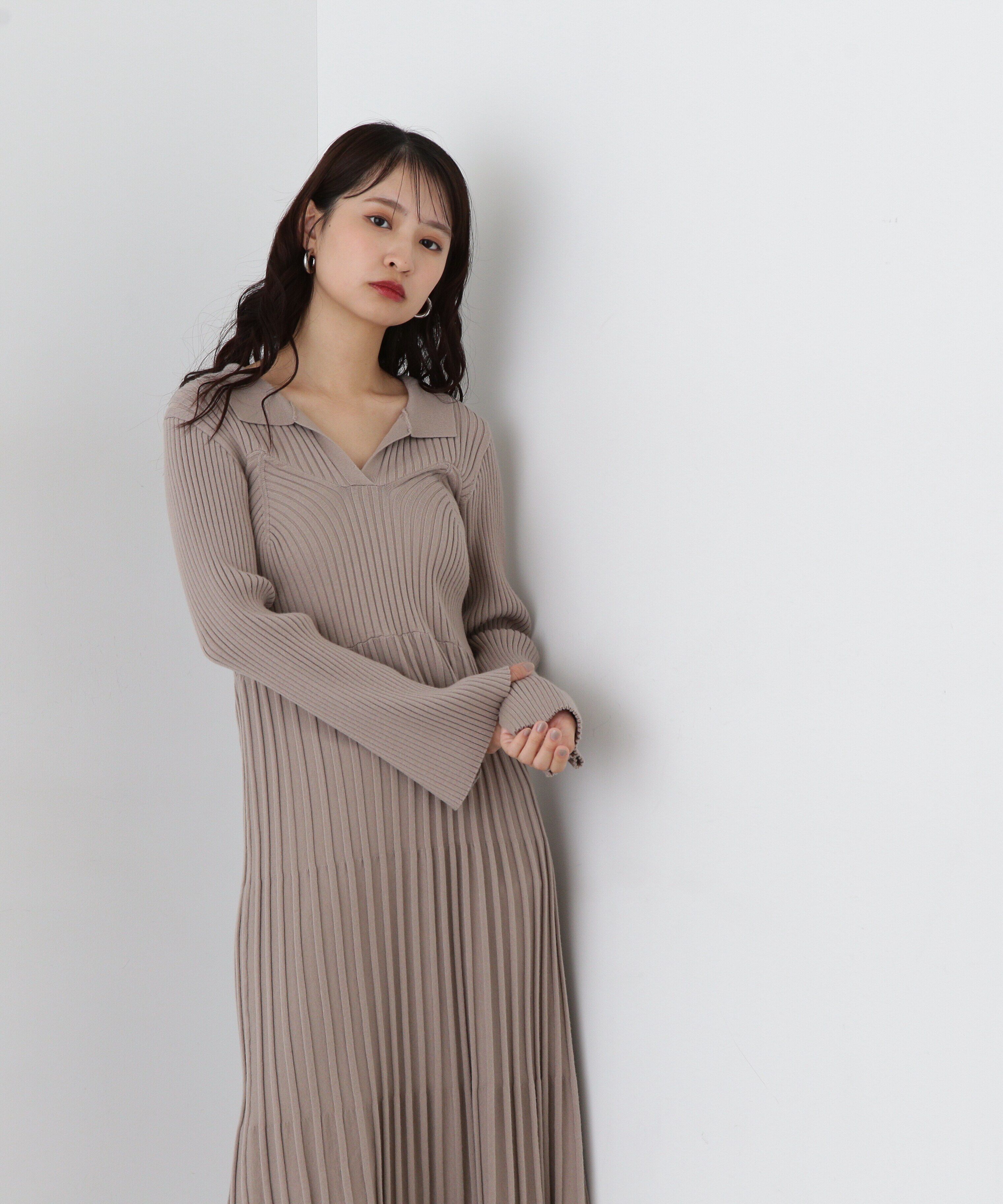  「スキッパーポロニットワンピース」|ワンピース|