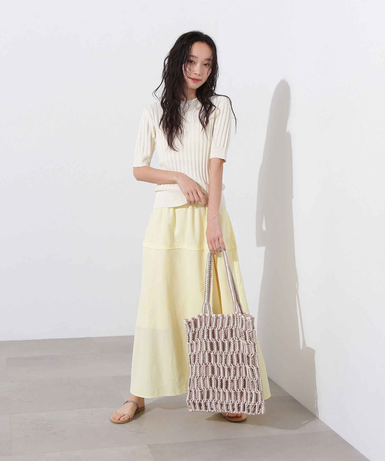  「半袖微配色リブニット」|ニット・セーター|