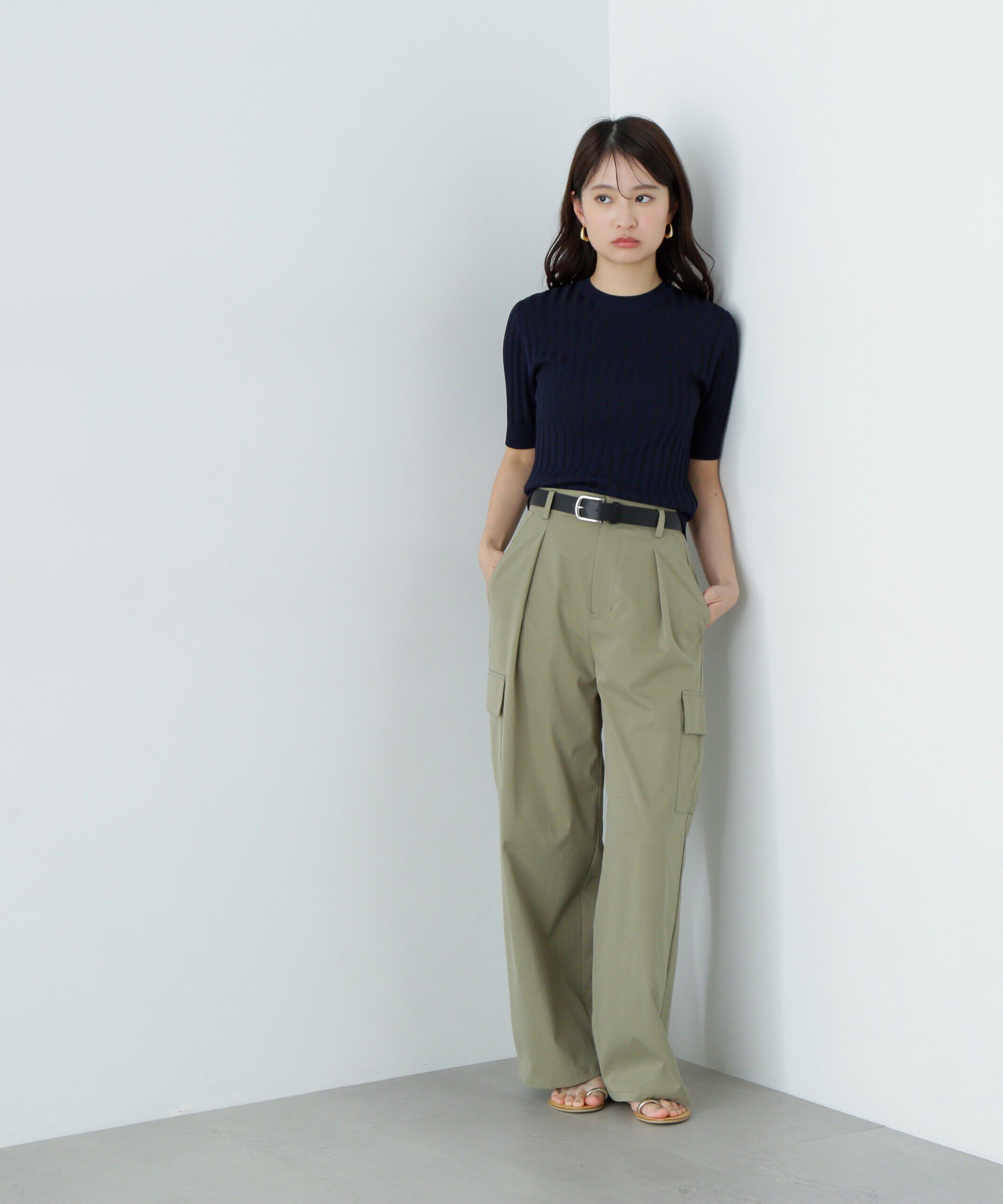  「半袖微配色リブニット」|ニット・セーター|