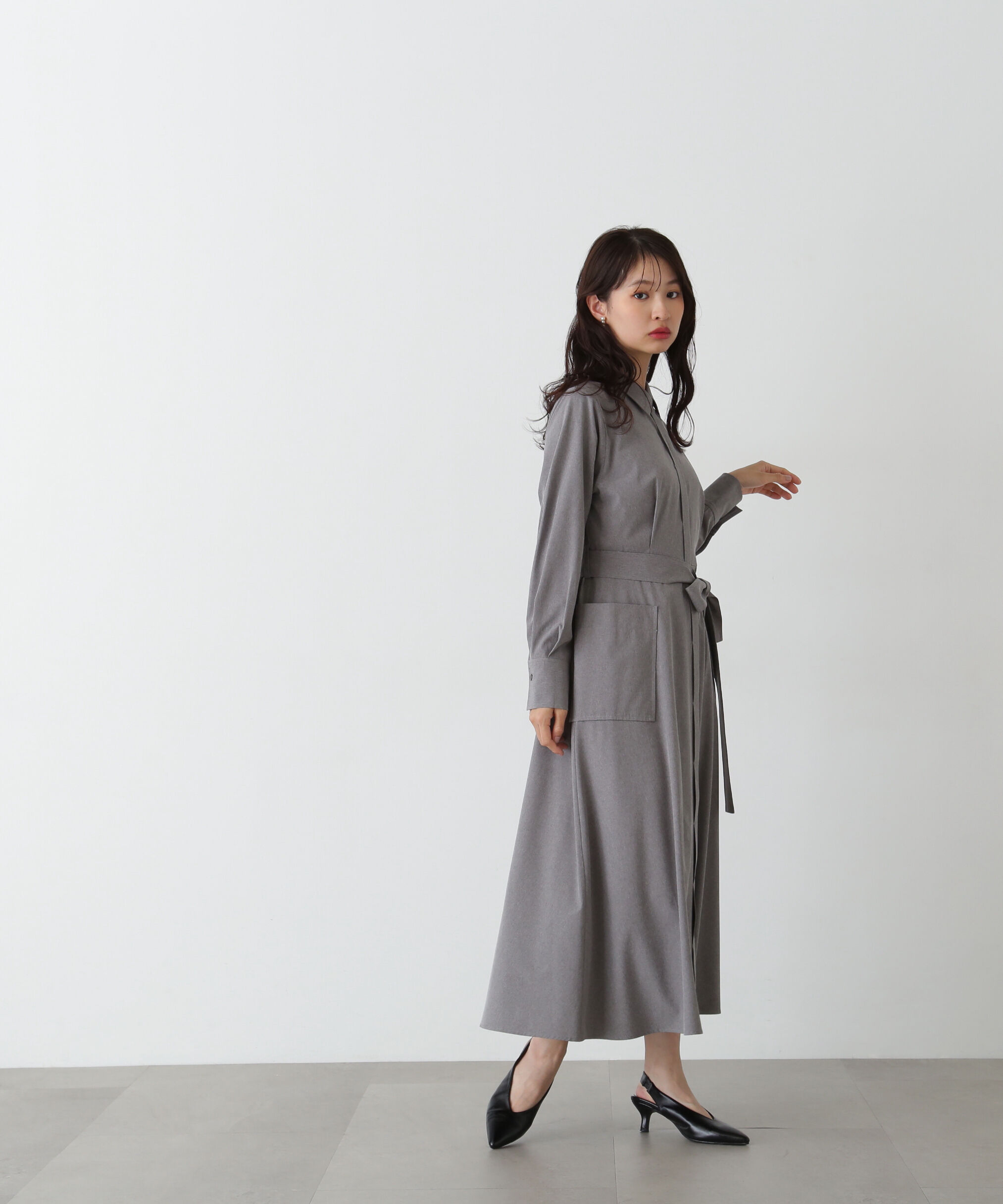  「リボンベルト付きシャツワンピース」|ワンピース|