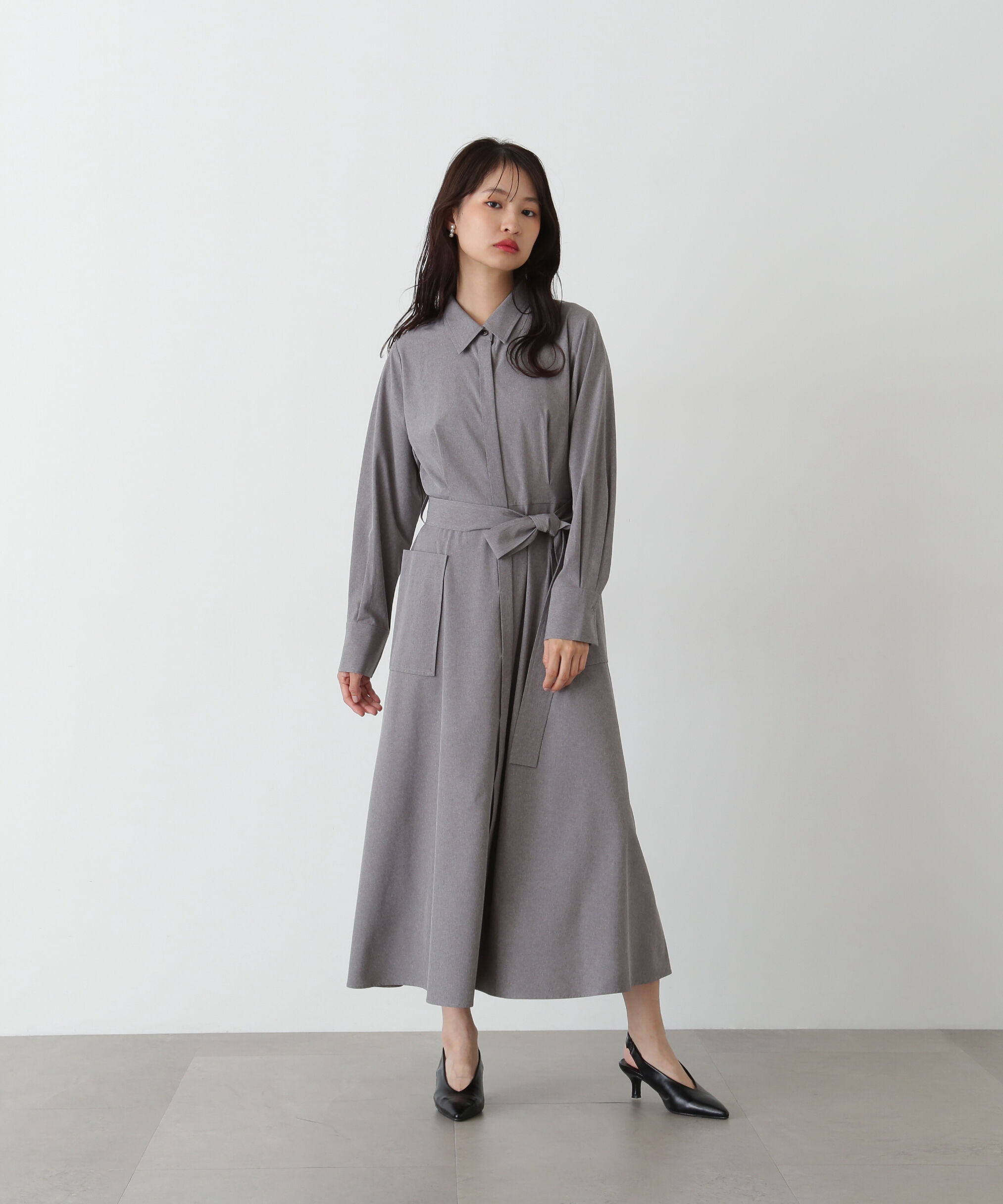  「リボンベルト付きシャツワンピース」|ワンピース|