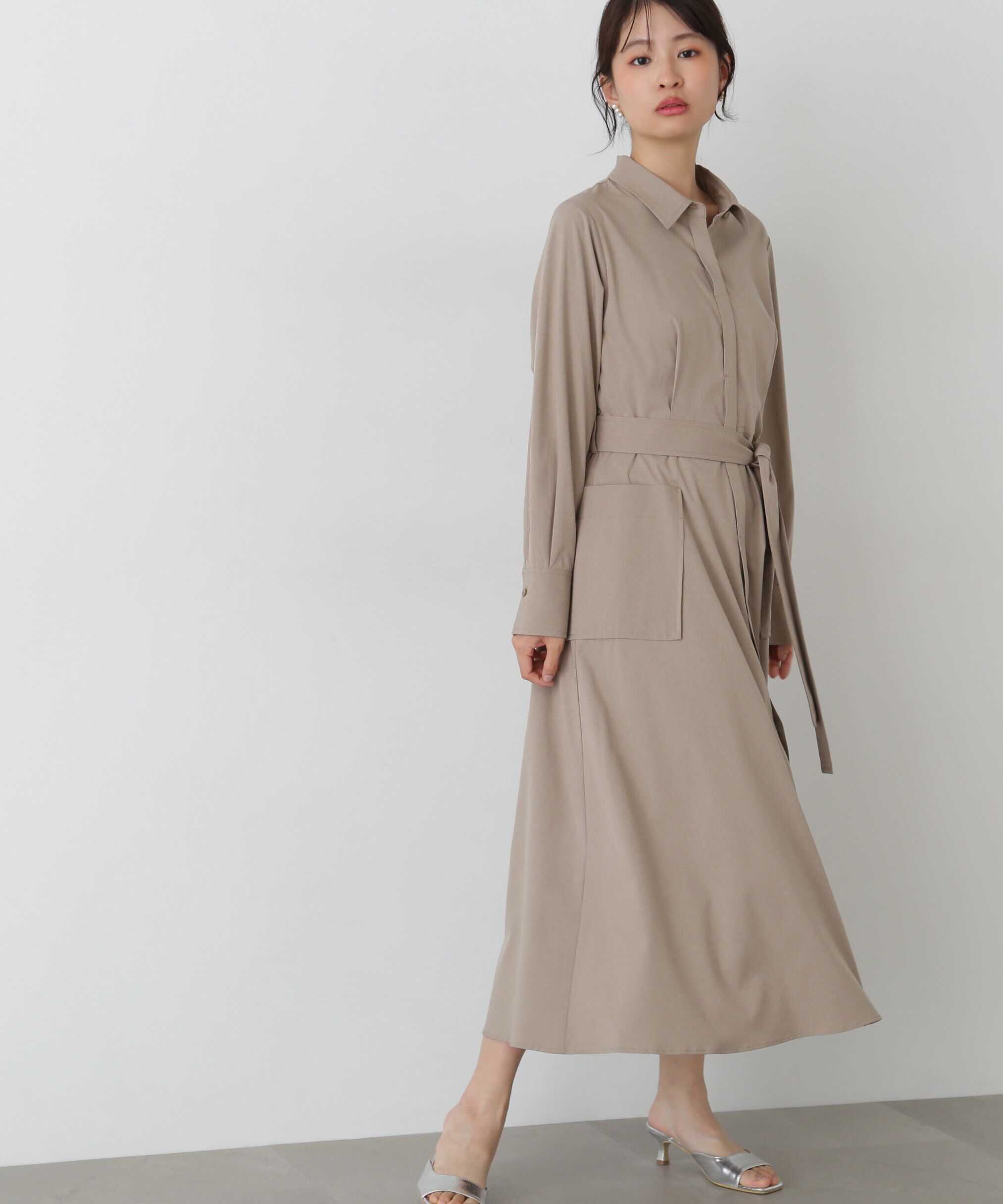  「リボンベルト付きシャツワンピース」|ワンピース|