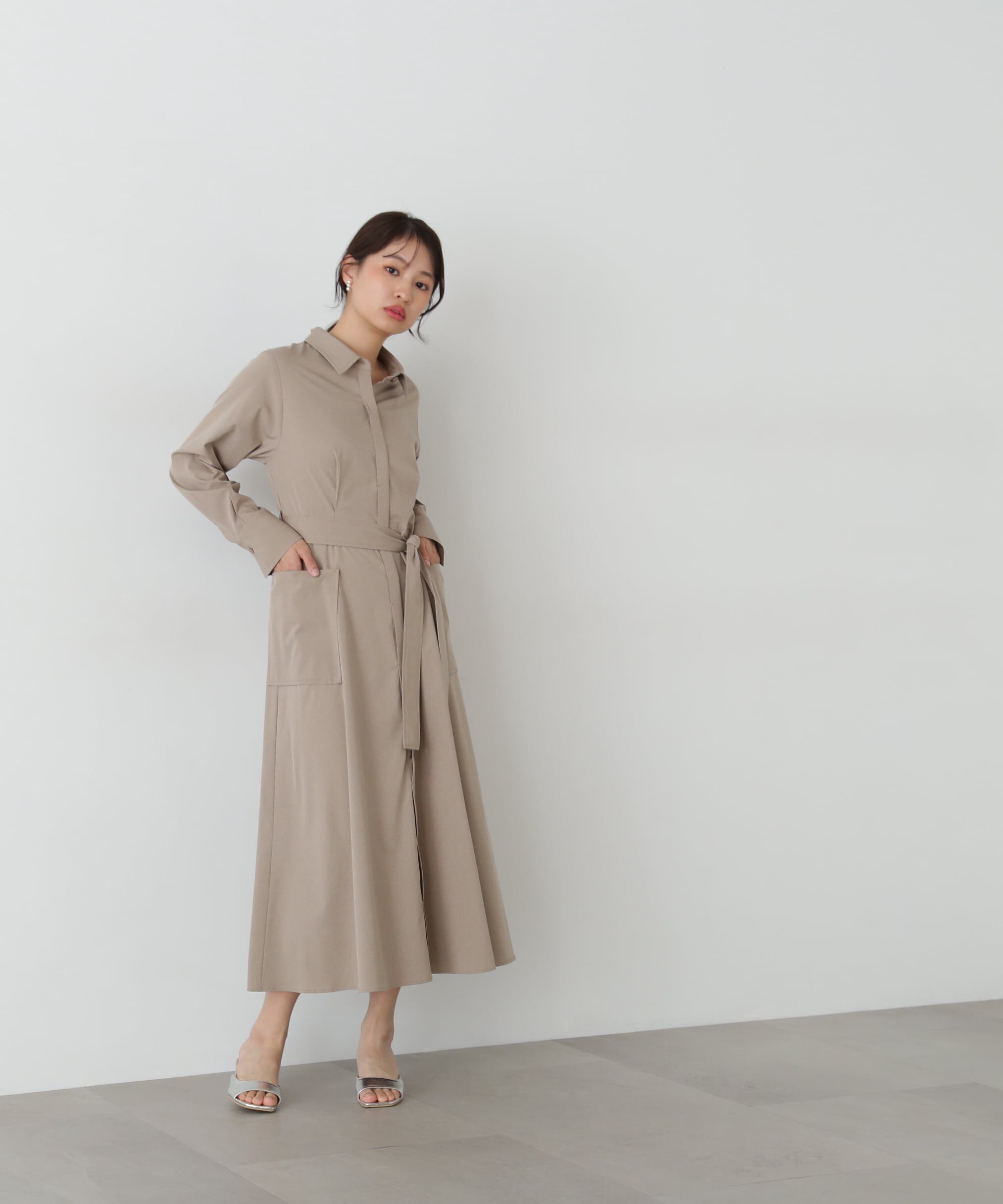  「リボンベルト付きシャツワンピース」|ワンピース|
