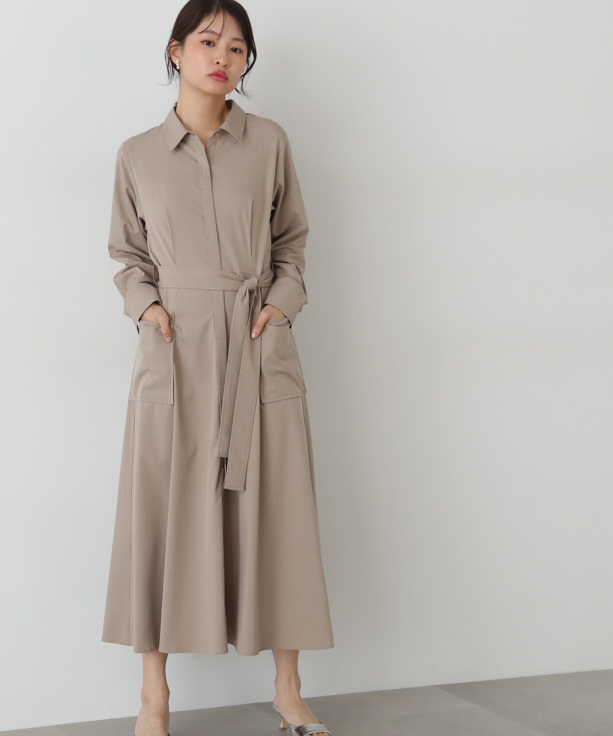  「リボンベルト付きシャツワンピース」|ワンピース|