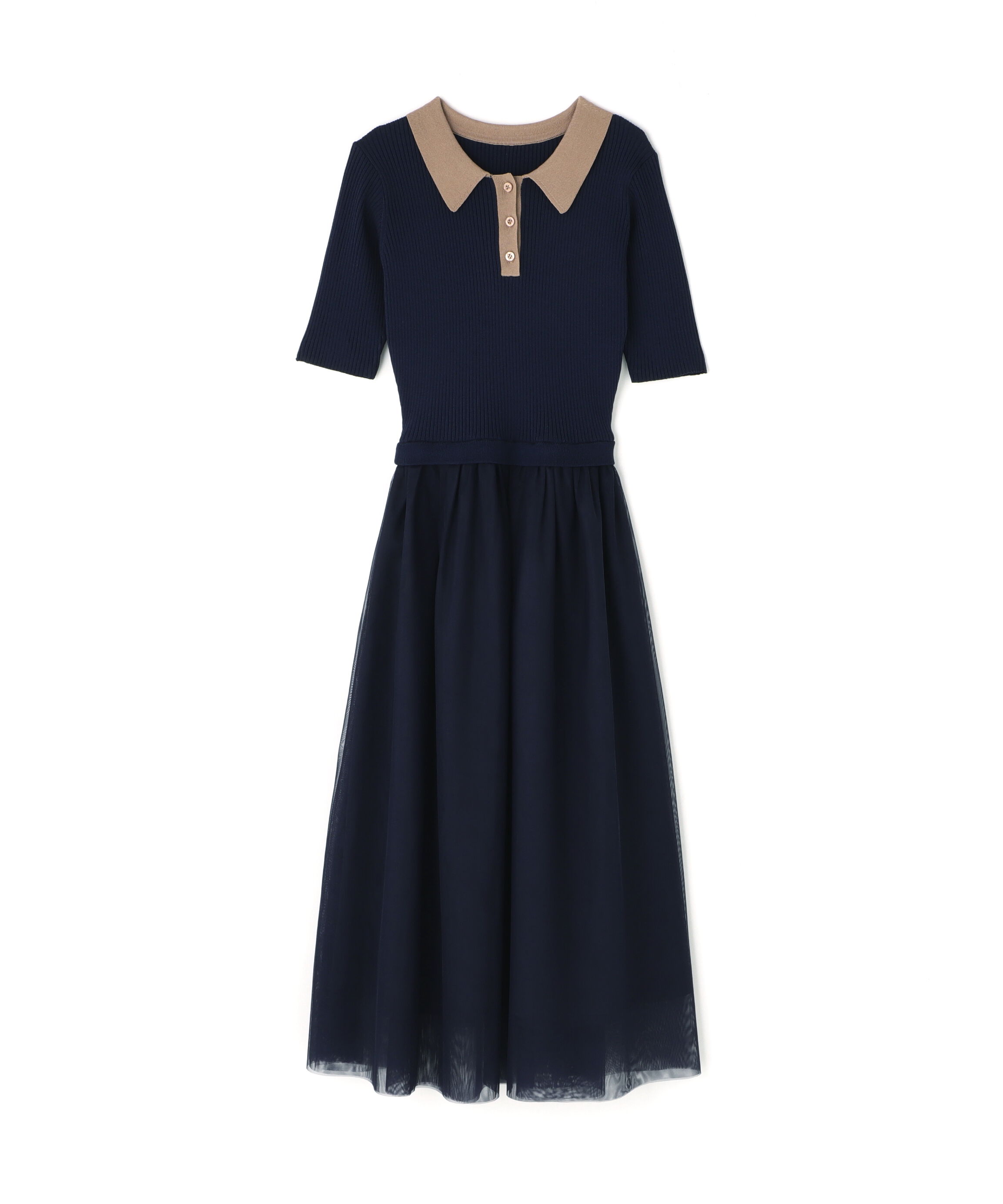  「ポロニットチュールスカートドッキングワンピース」|ワンピース|