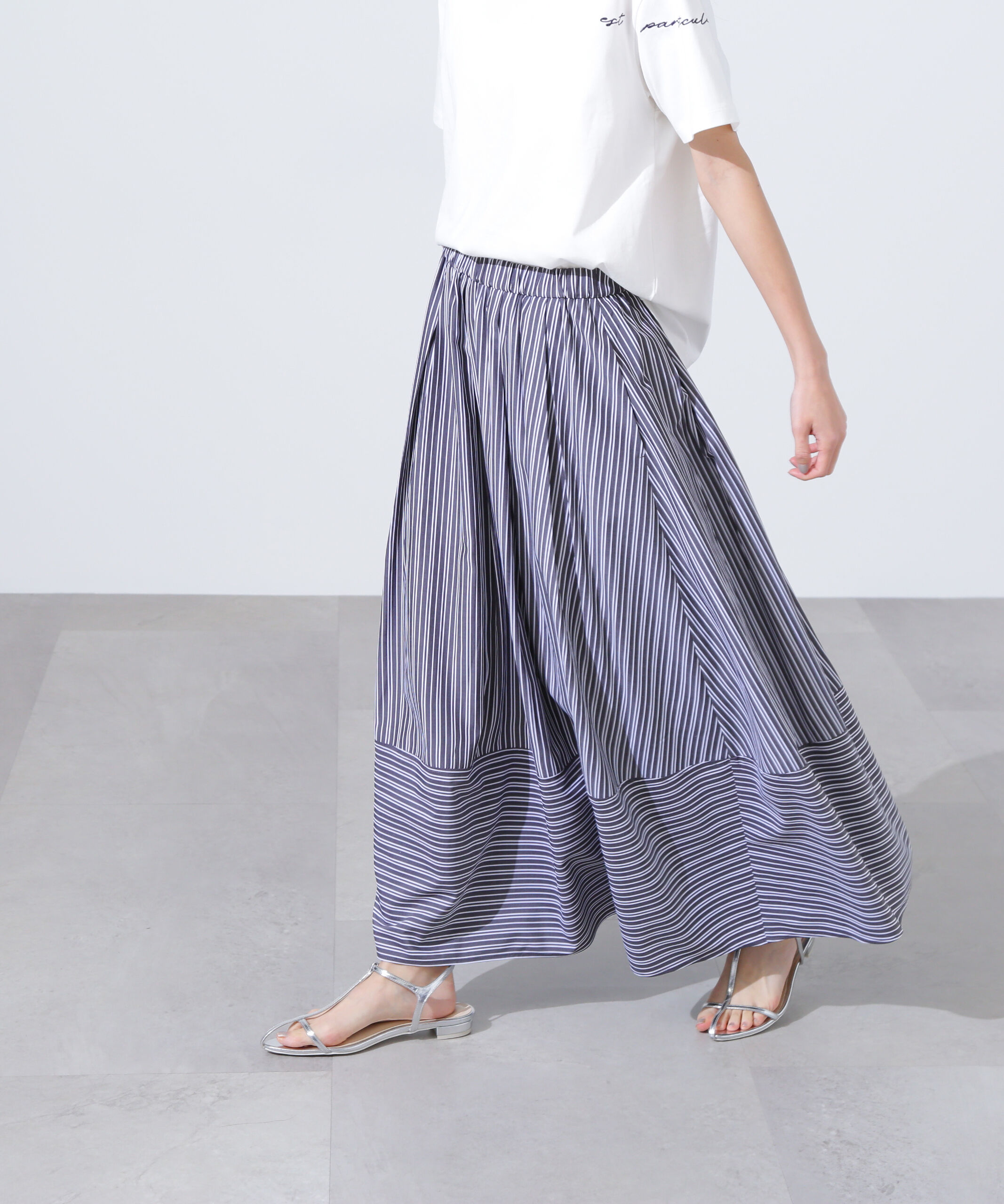  「ストライプ切替フレアスカート」|スカート|チャコールス 2