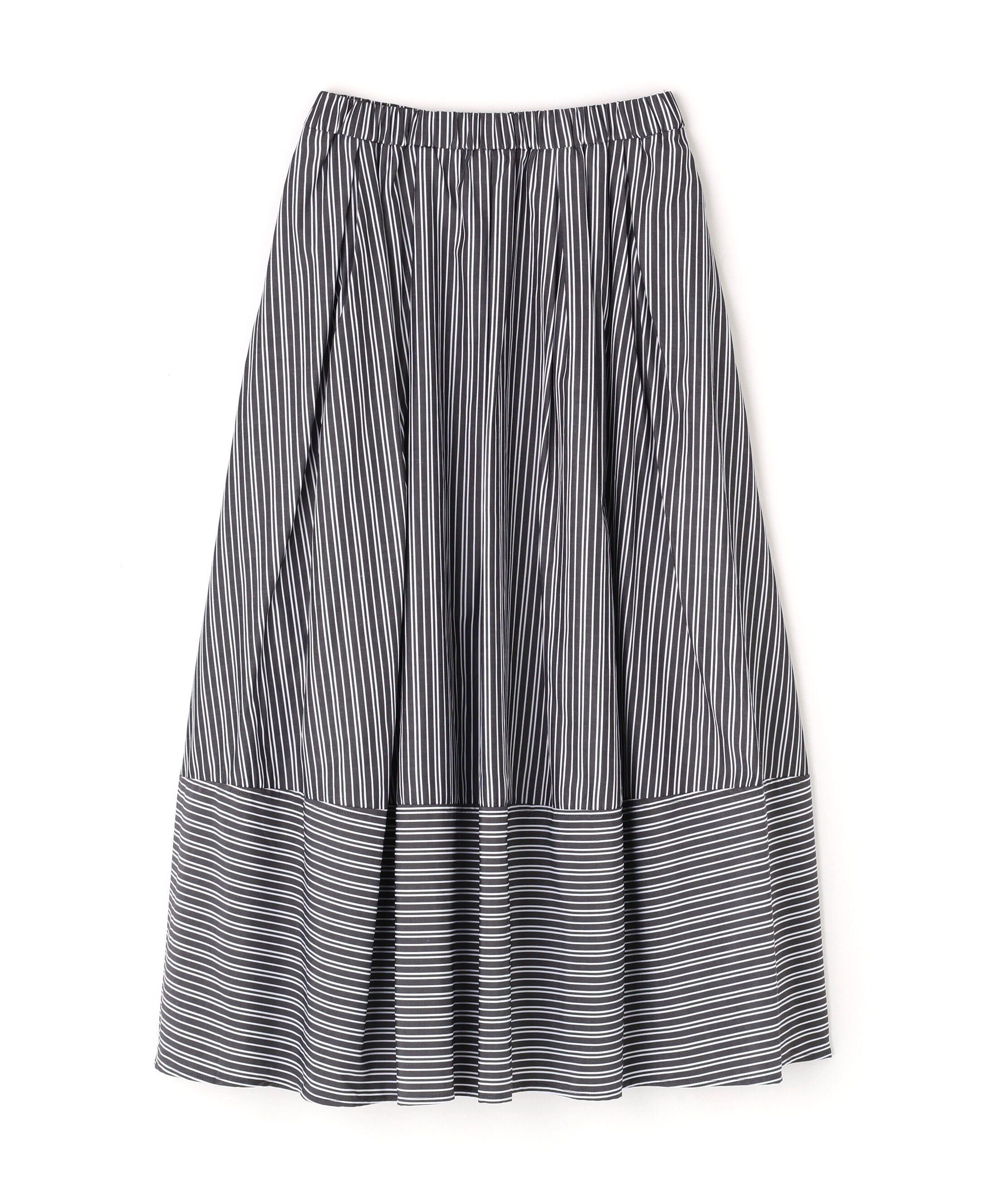  「ストライプ切替フレアスカート」|スカート|