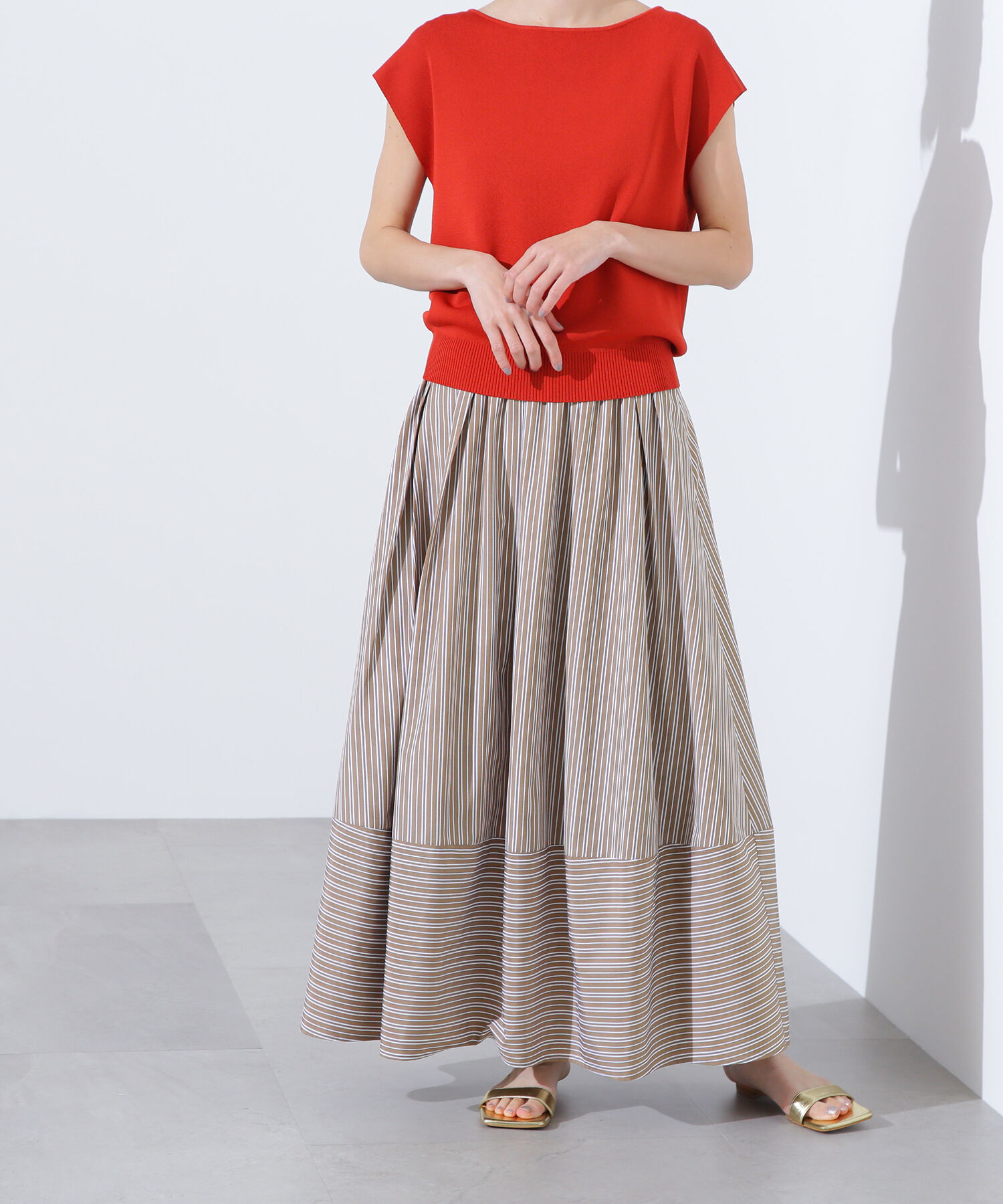  「ストライプ切替フレアスカート」|スカート|