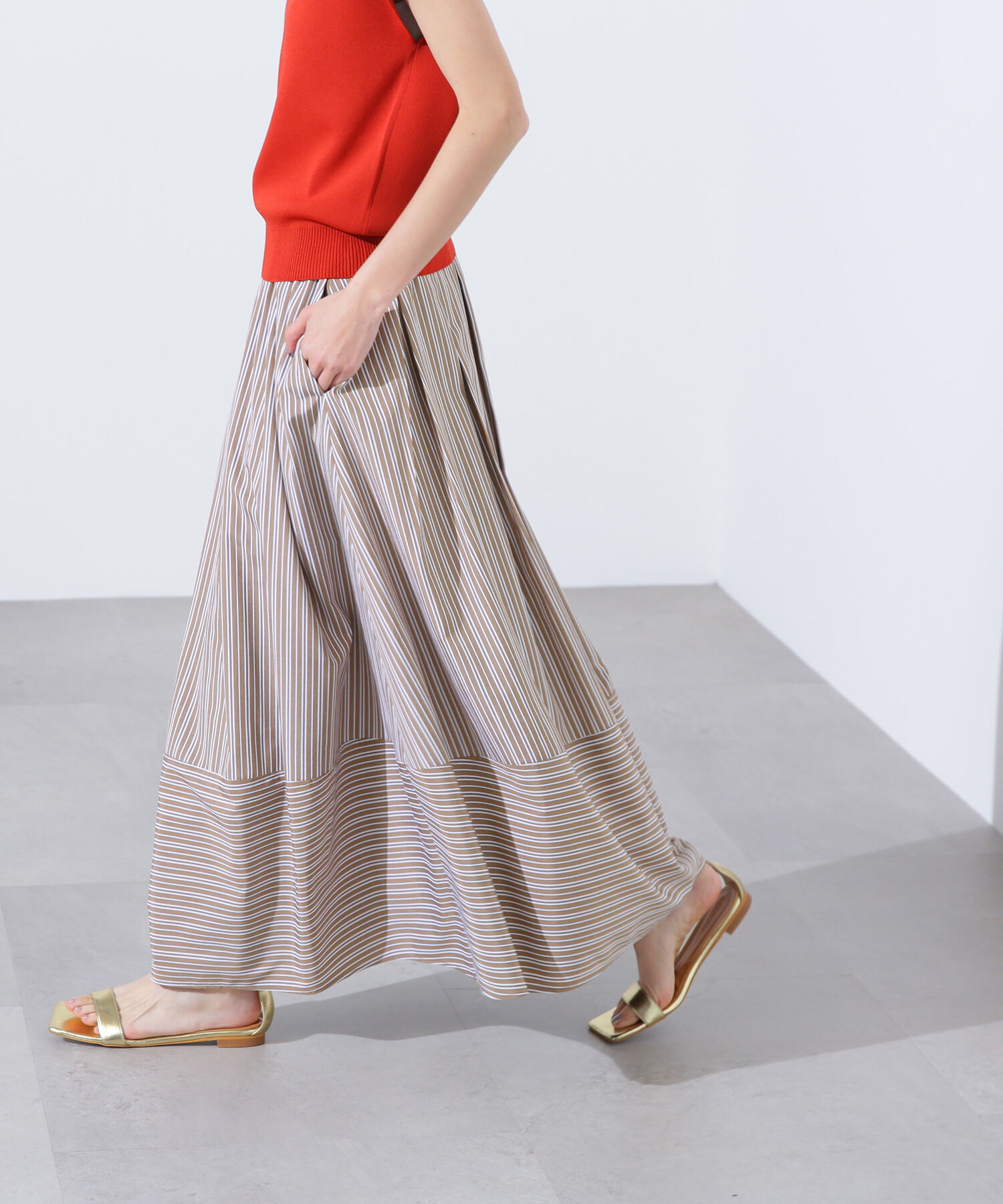  「ストライプ切替フレアスカート」|スカート|