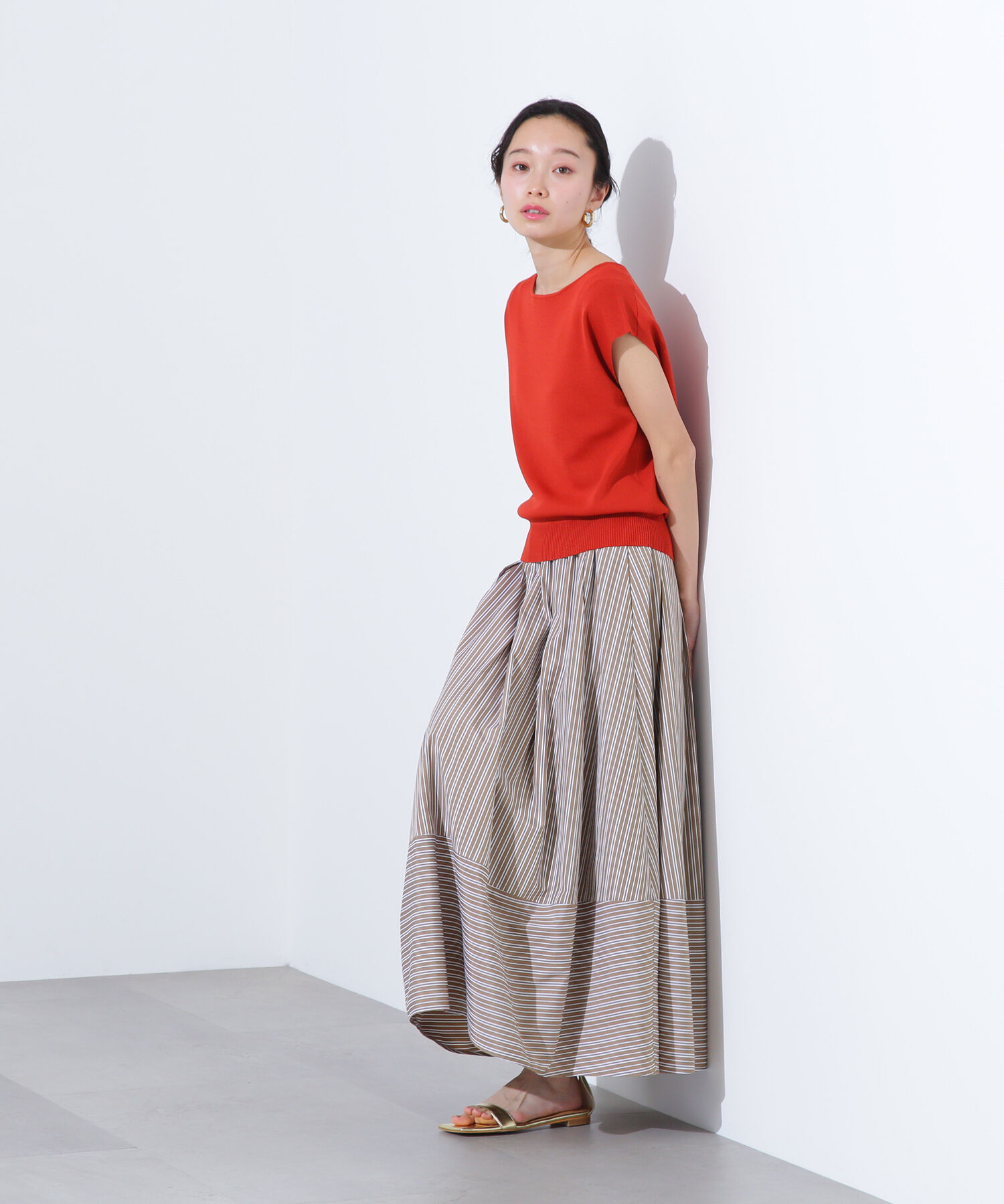  「ストライプ切替フレアスカート」|スカート|