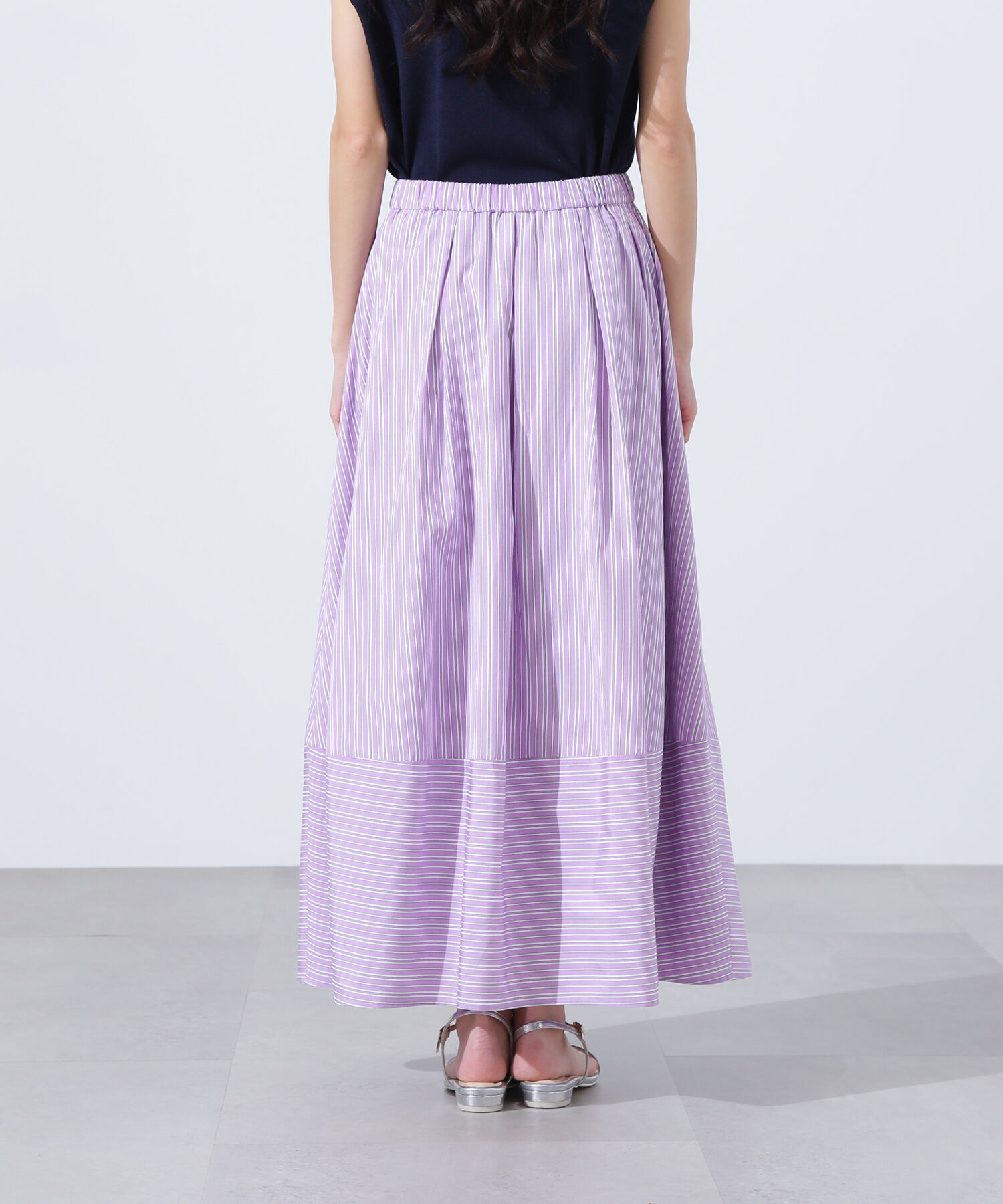  「ストライプ切替フレアスカート」|スカート|