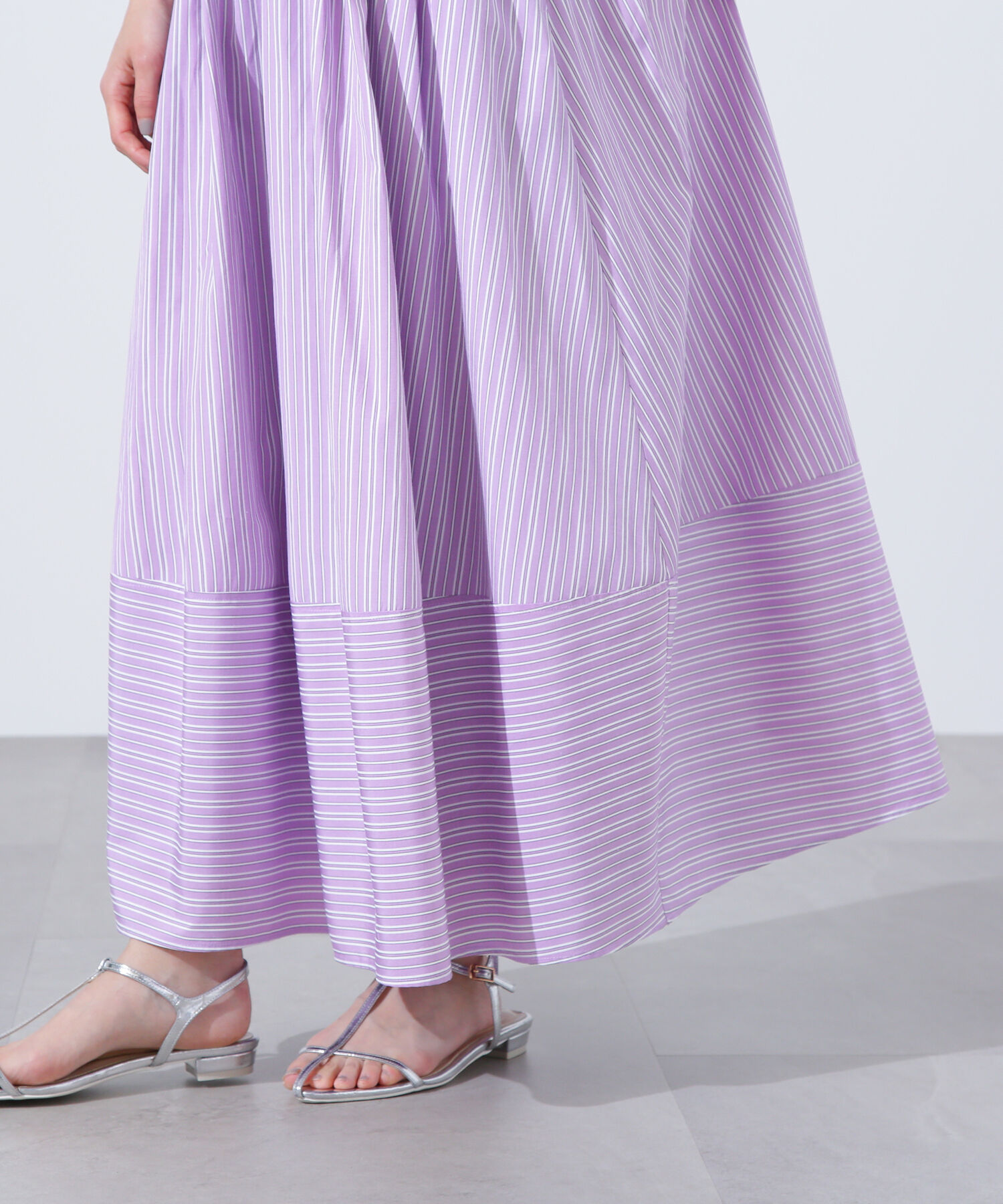  「ストライプ切替フレアスカート」|スカート|