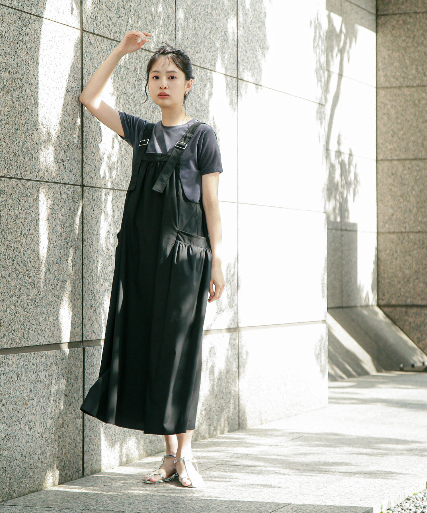  「ワイドストラップジャンパースカート」|ワンピース|