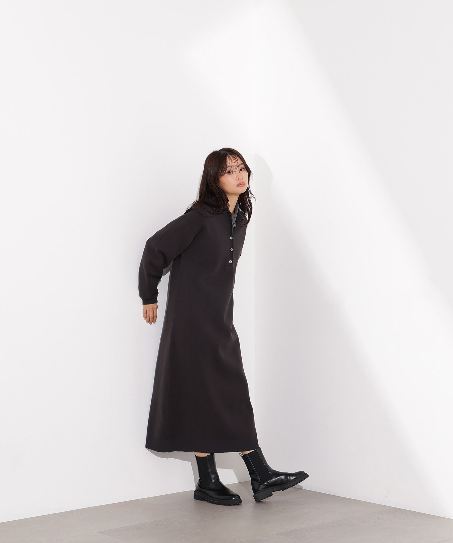  「スキッパーネックニットワンピース」|スカート|