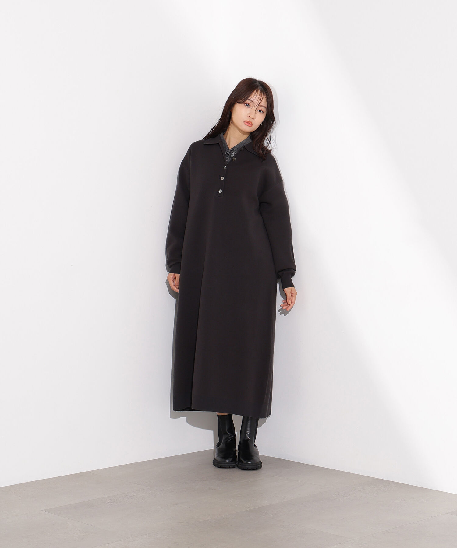  「スキッパーネックニットワンピース」|スカート|