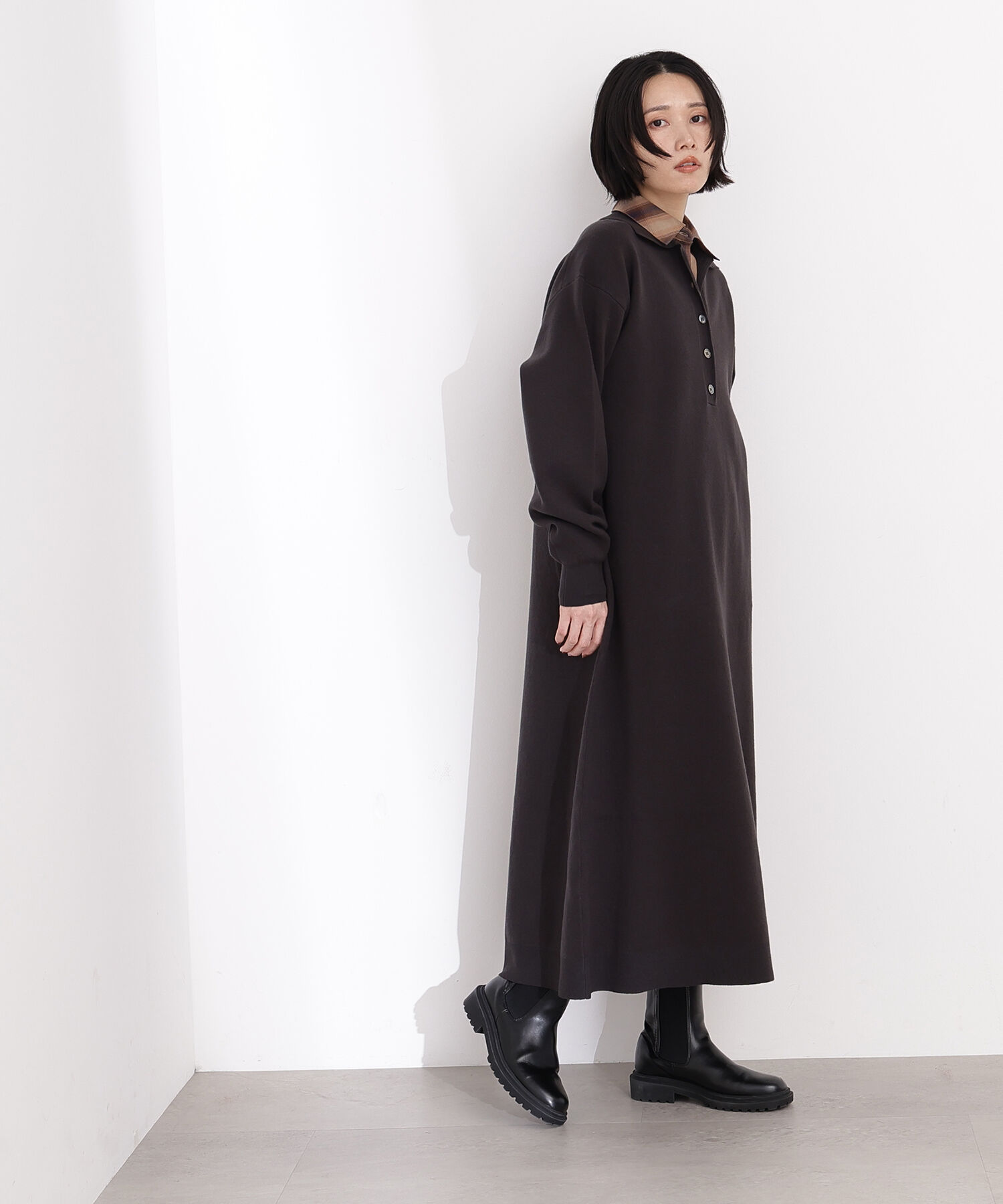  「スキッパーネックニットワンピース」|スカート|