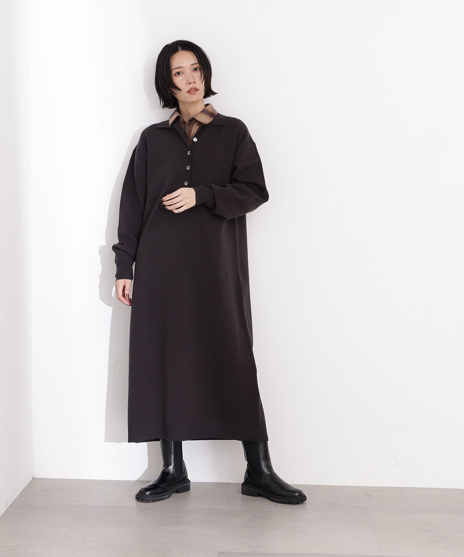  「スキッパーネックニットワンピース」|スカート|