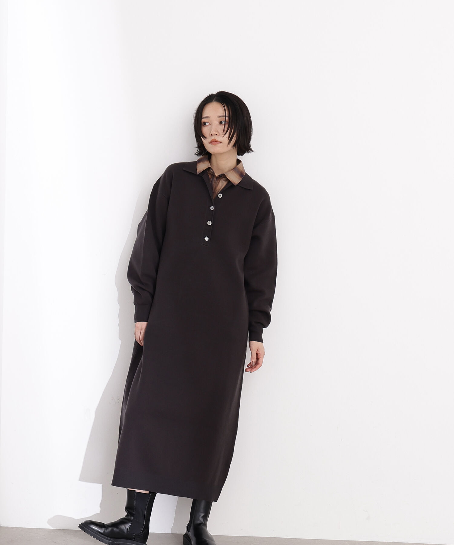  「スキッパーネックニットワンピース」|スカート|