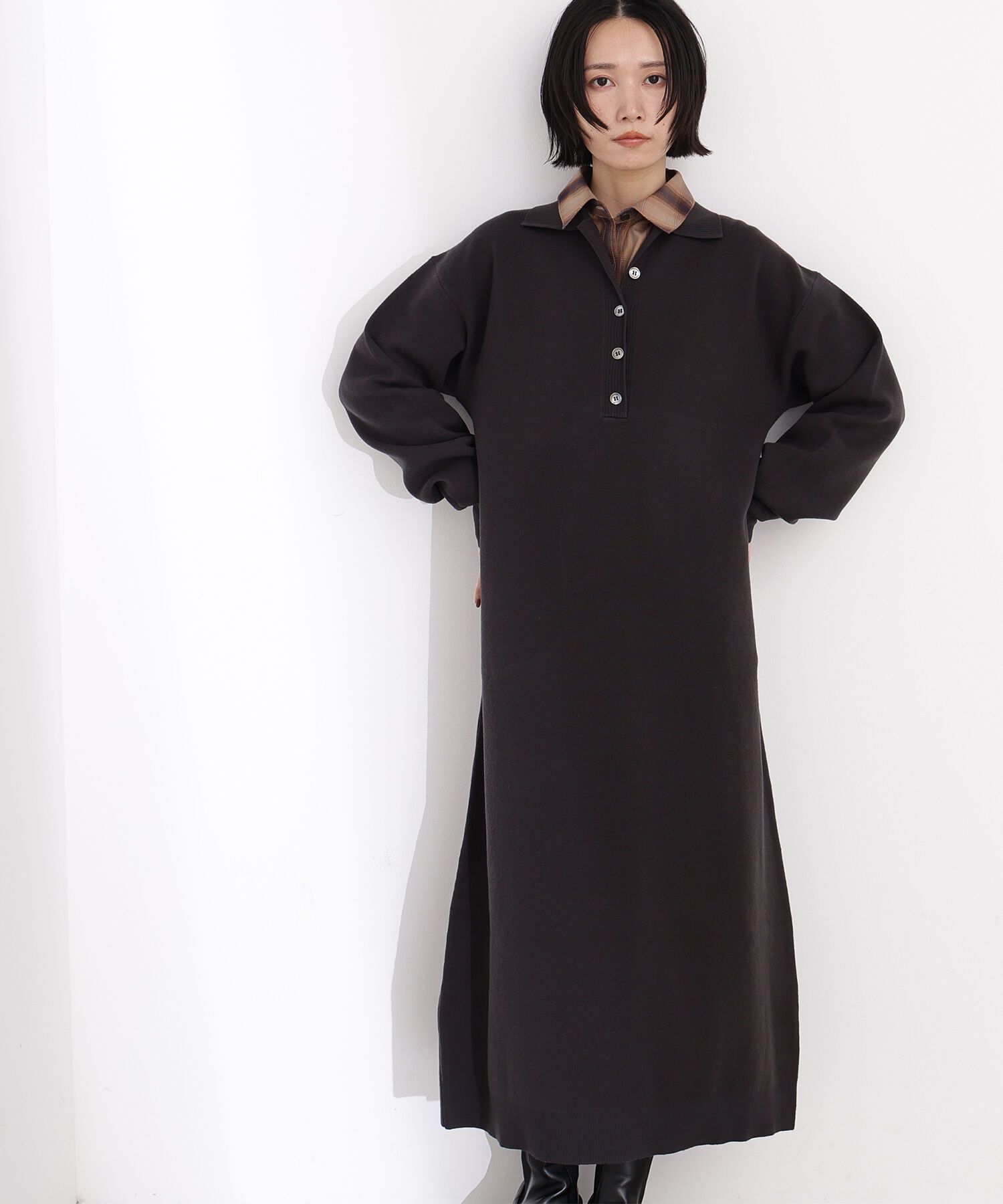  「スキッパーネックニットワンピース」|スカート|