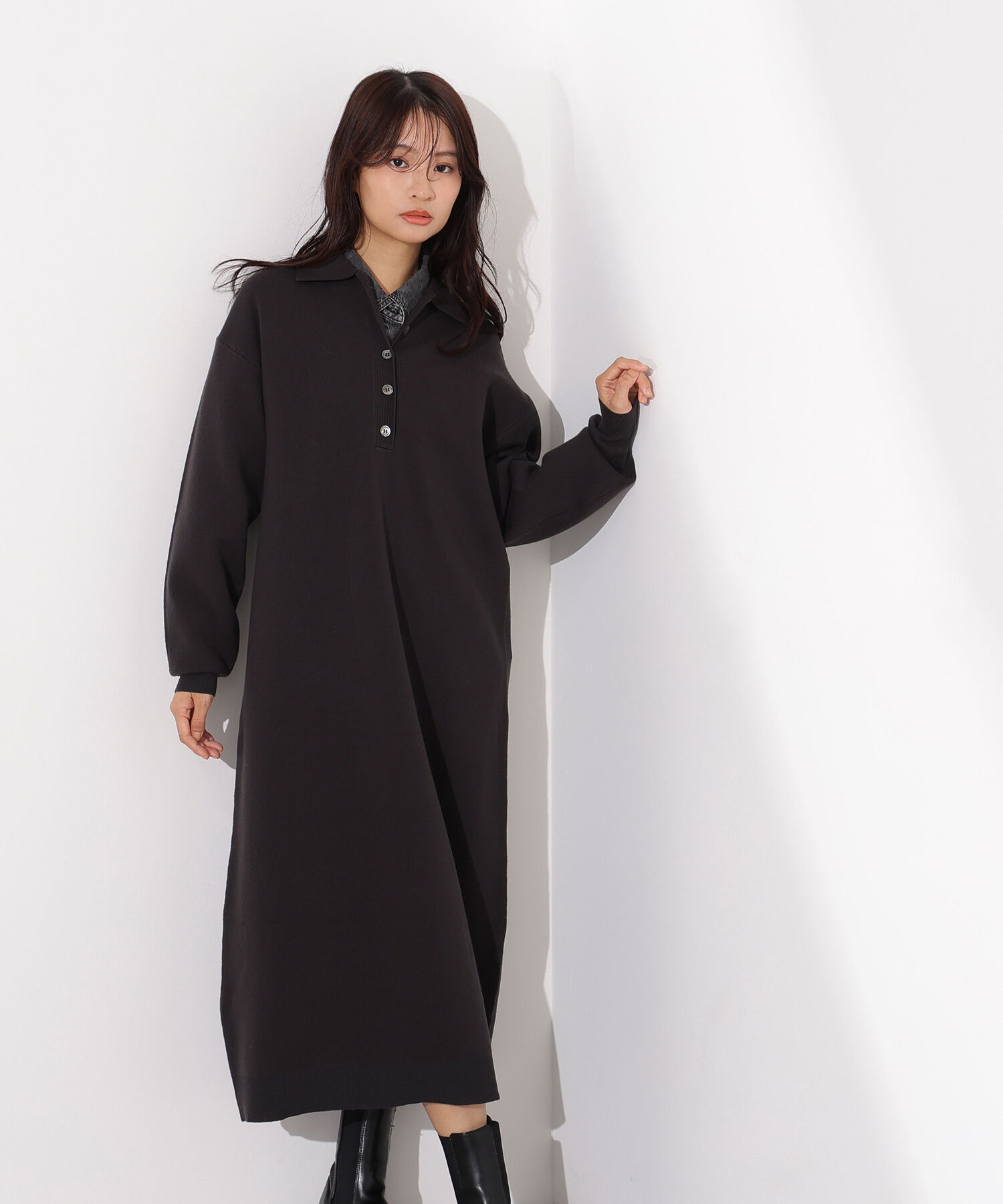  「スキッパーネックニットワンピース」|スカート|