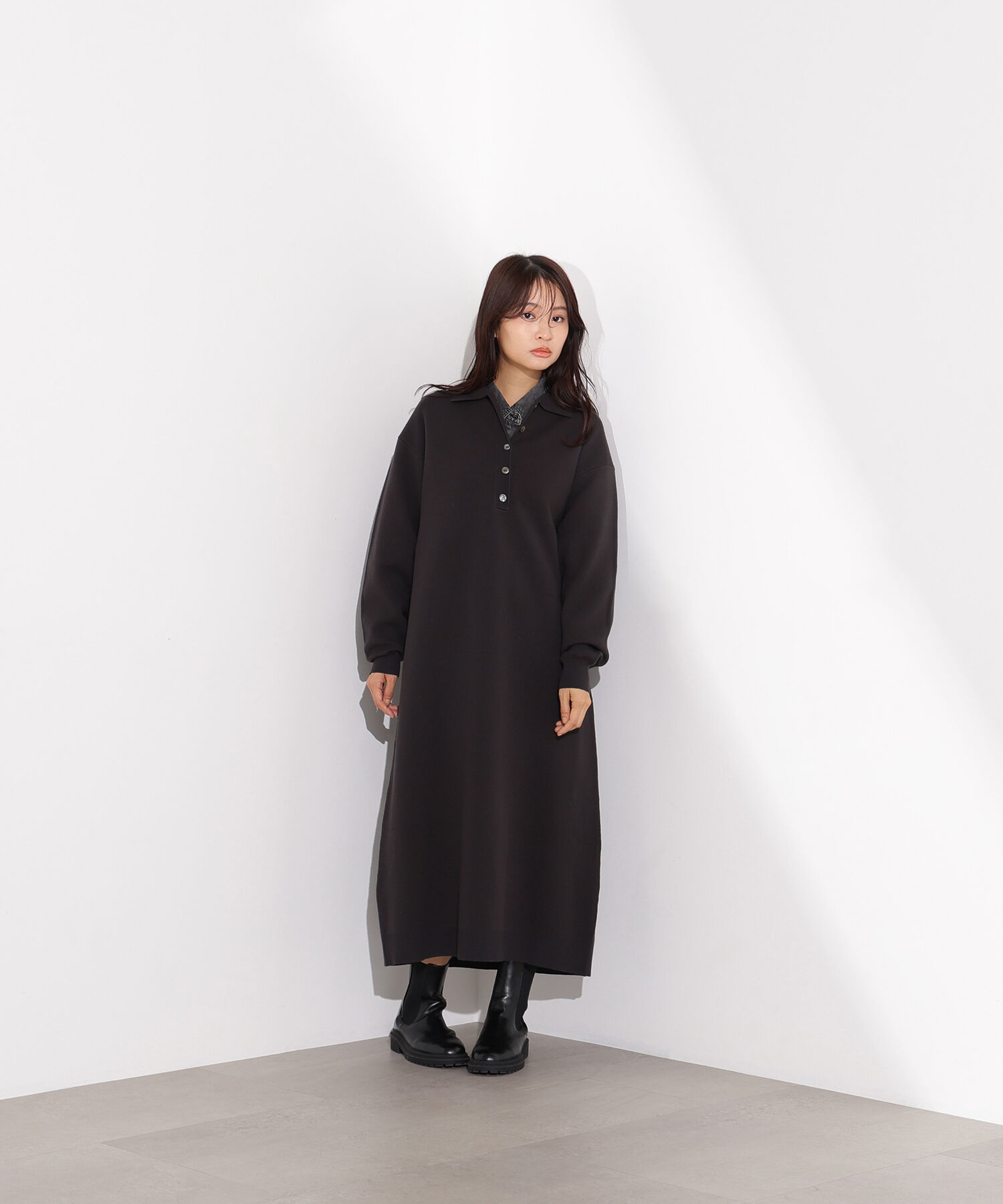  「スキッパーネックニットワンピース」|スカート|