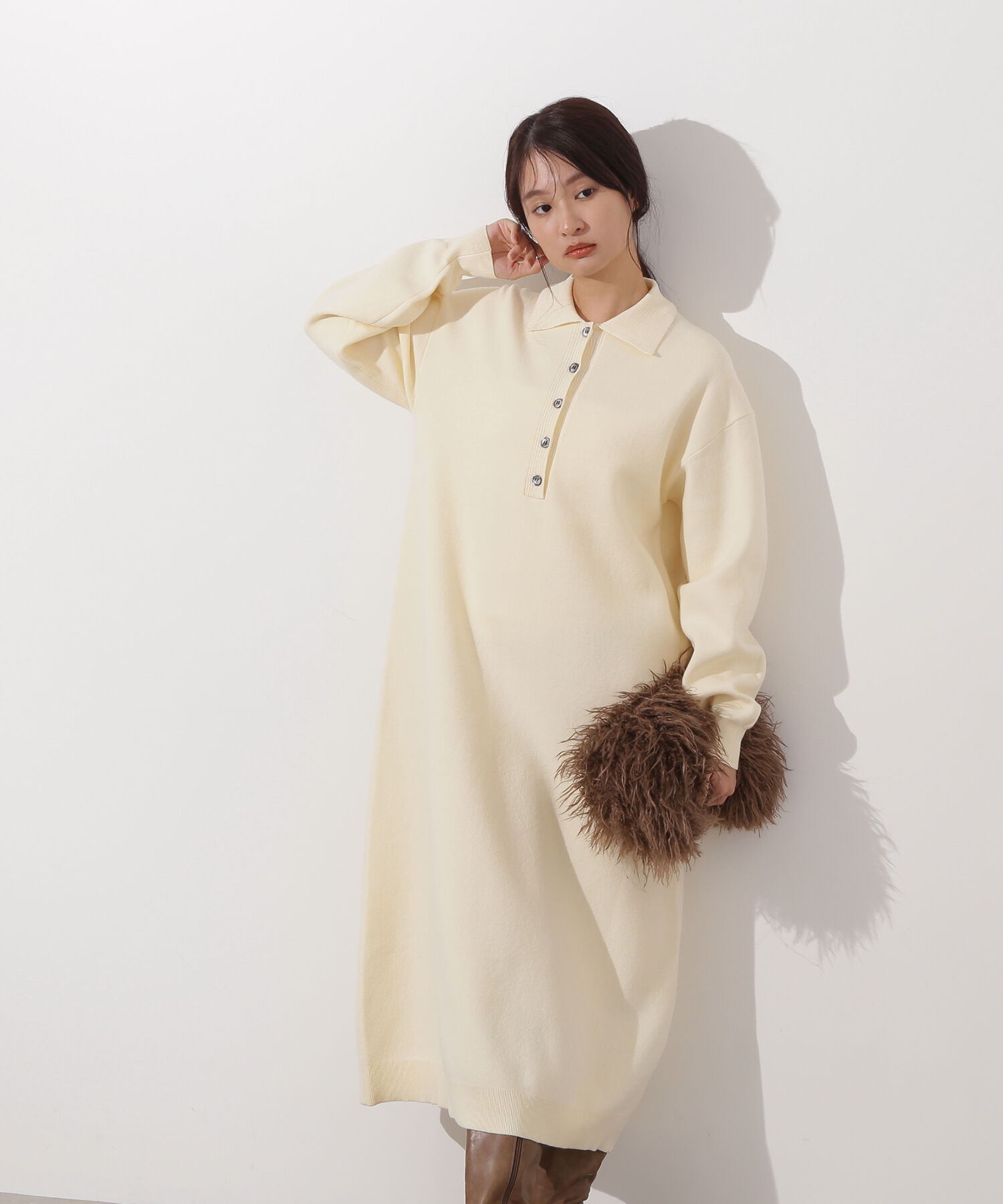  「スキッパーネックニットワンピース」|スカート|オフ1