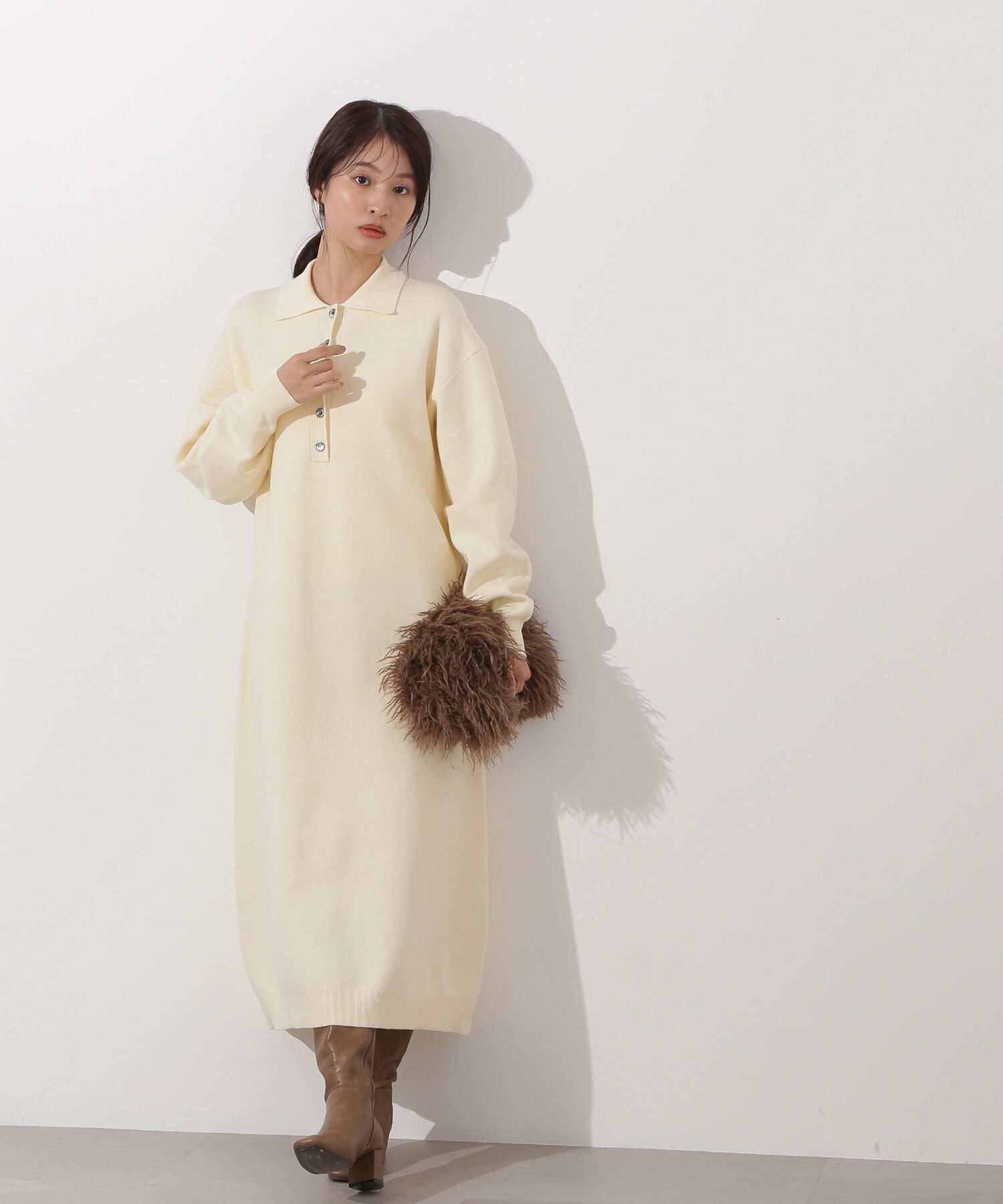  「スキッパーネックニットワンピース」|スカート|