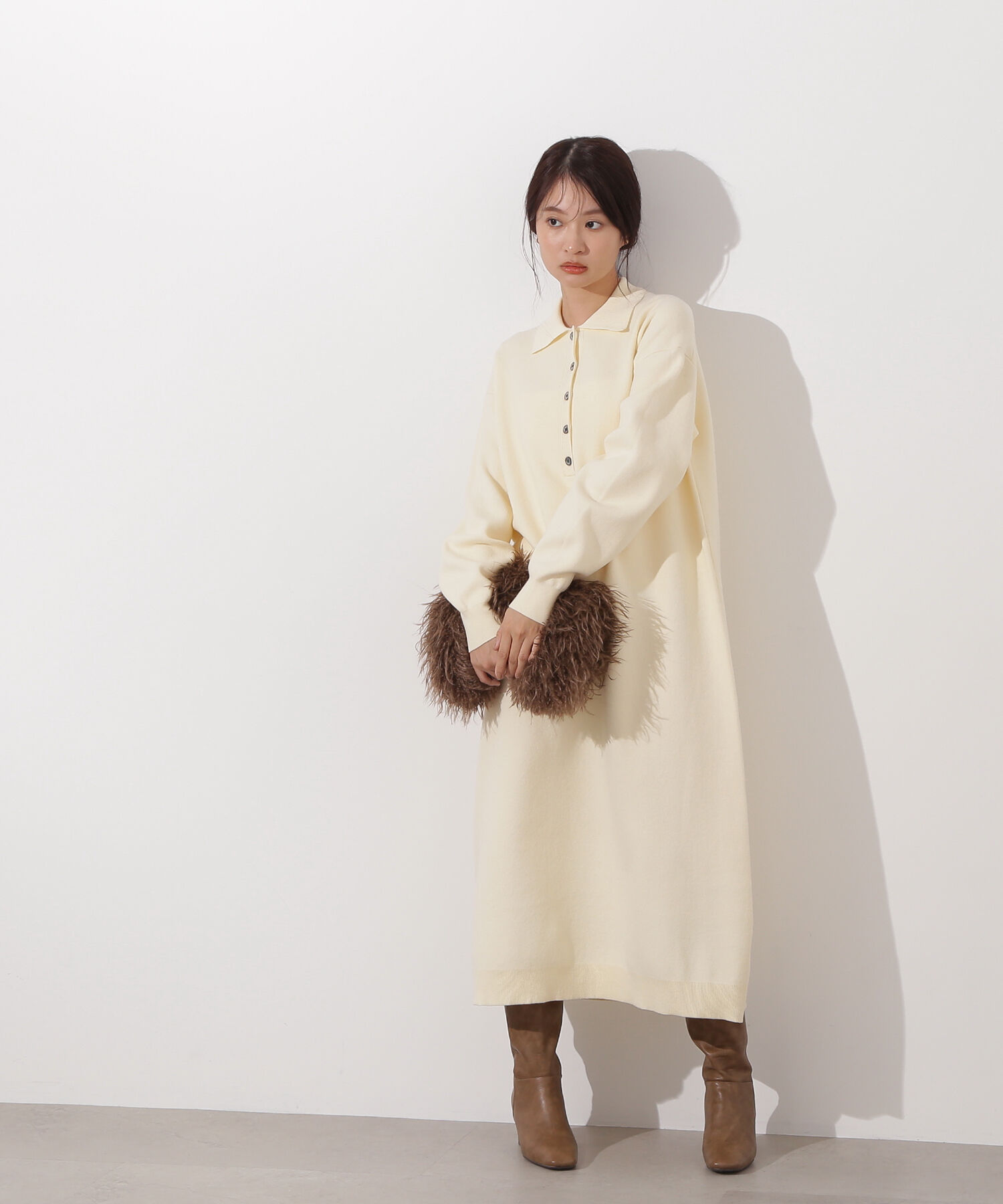  「スキッパーネックニットワンピース」|スカート|